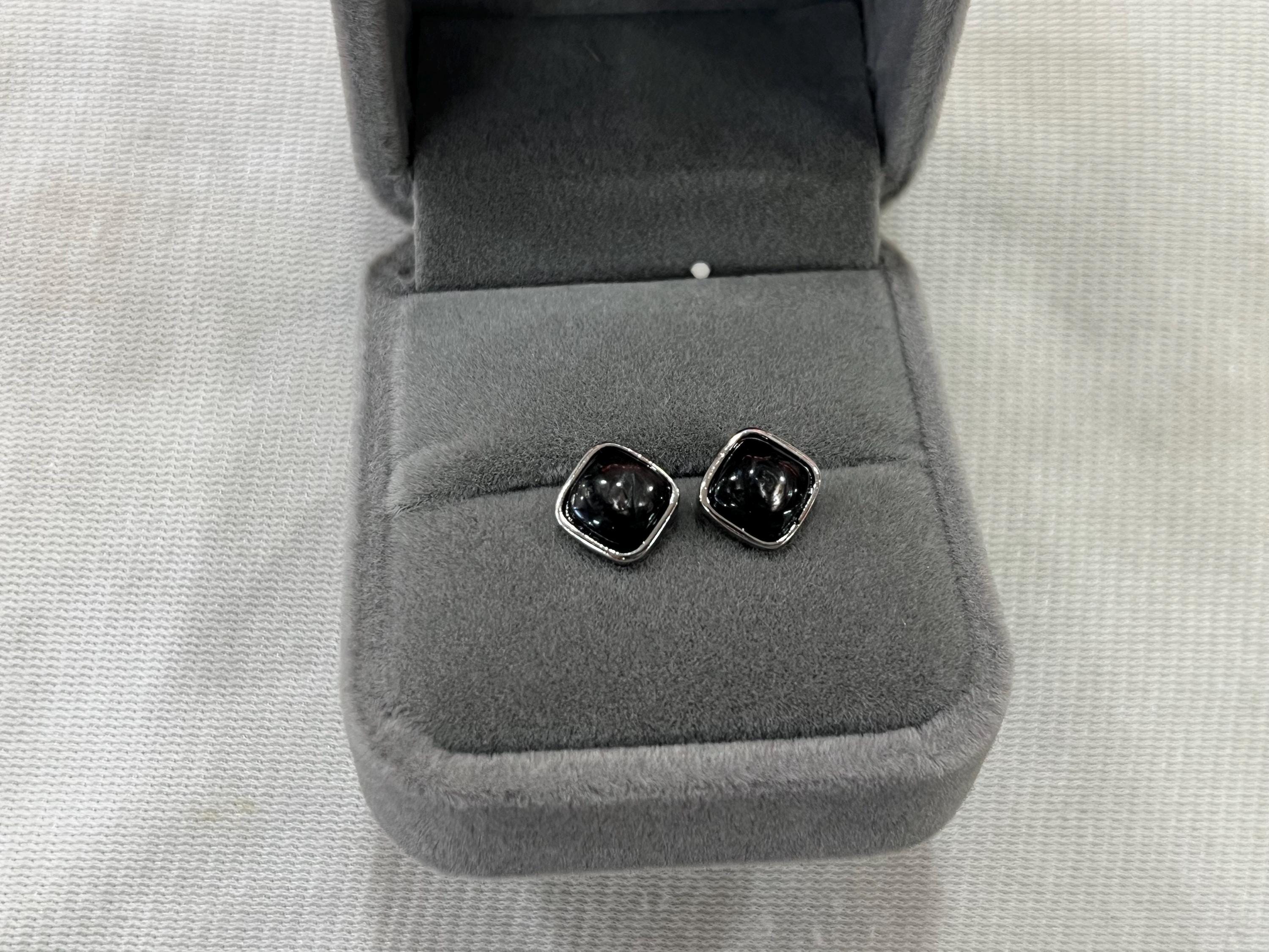Natural 10mm Flat Rhombus Black Hypersthene Genuine Gemstone Earrings ---1 Pair (2pcs)