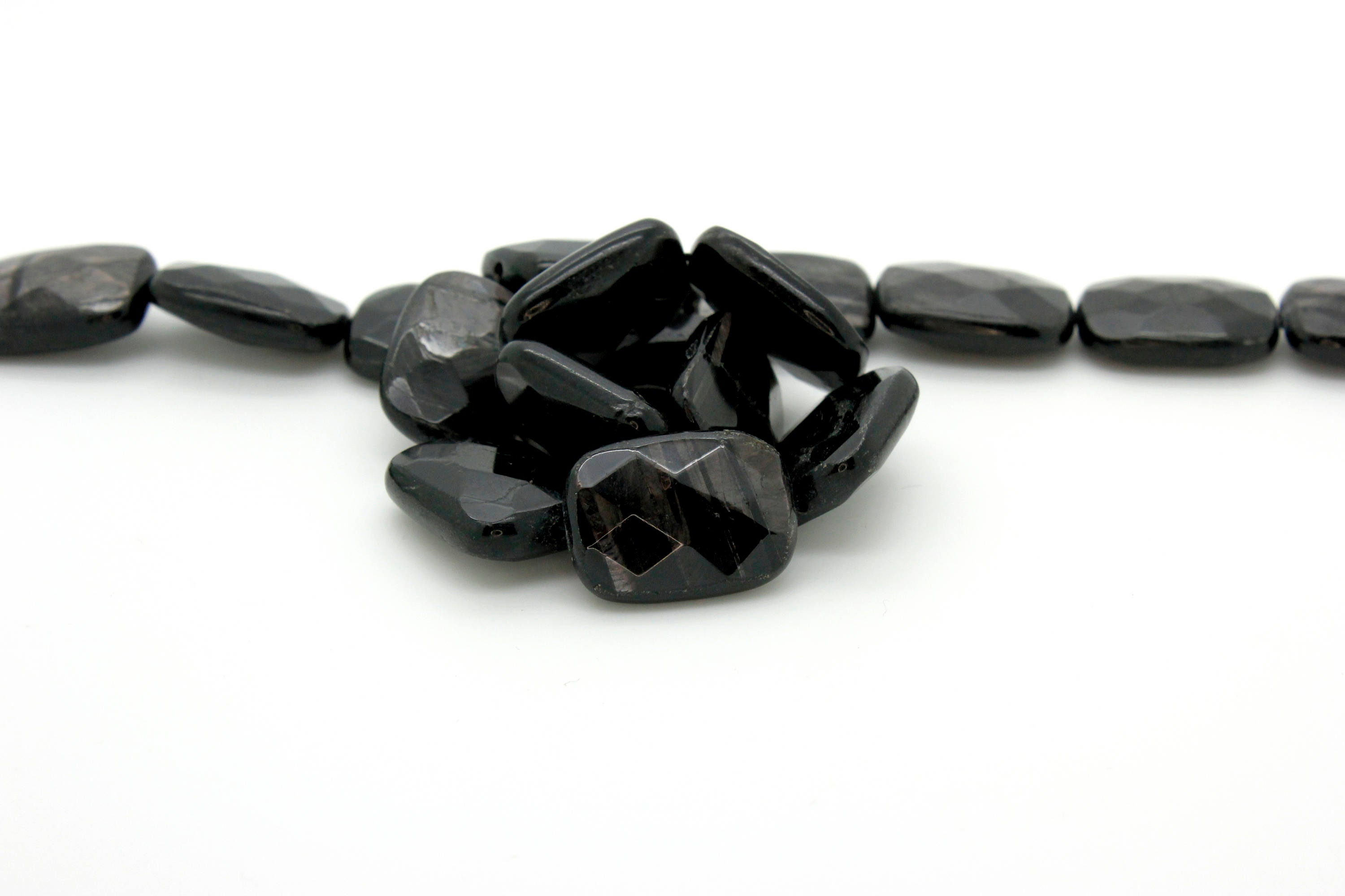 Natural Black Aura Hypersthene Faceted Flat Rectangle Gemstone Beads - Pgp10