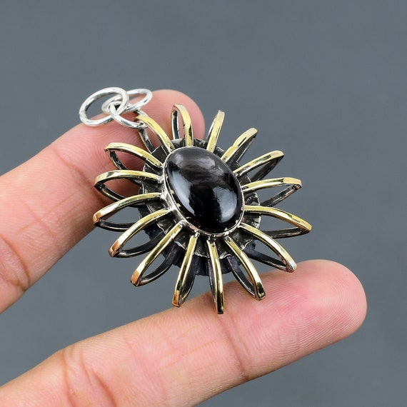 Handmade Hypersthene Pendant: 18k Gold Plated Sterling Silver Cage Jewelry