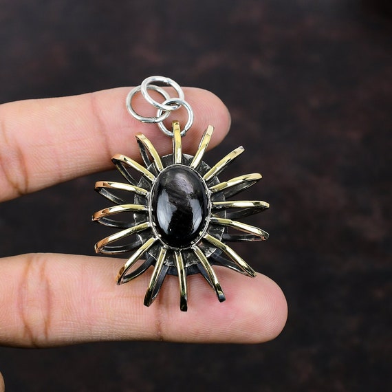 Hypersthene Pendant: Handmade 925 Sterling Silver 18k Gold Plated Cage Jewelry Hypersthene Pendant: Handmade 925 Sterling Silver 18k Gold Plated Cage Jewelry