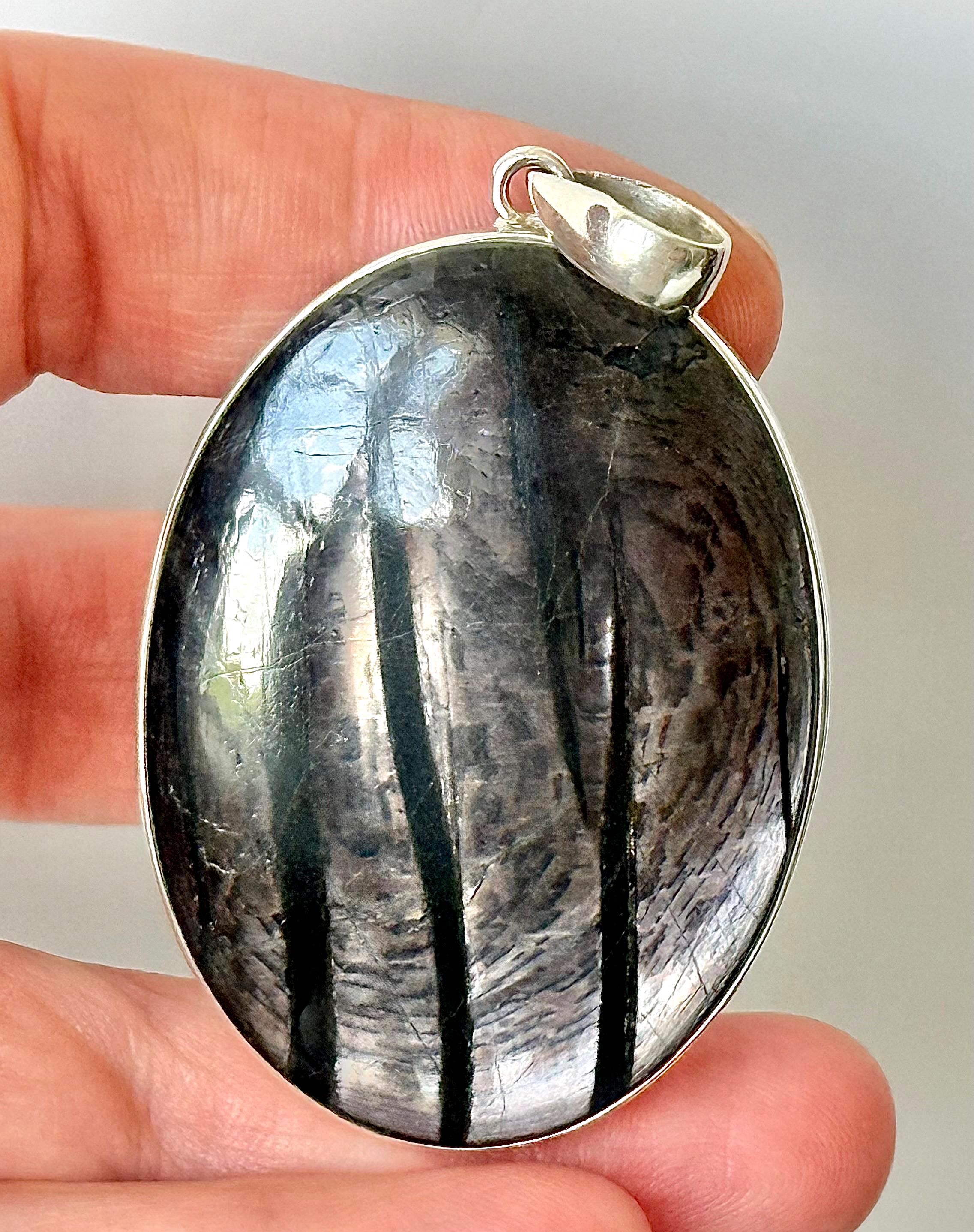 Large Hypersthene Pendant, Sterling Silver Oval Pendant, Natural Stone Necklace, 2.5" Statement Jewelry