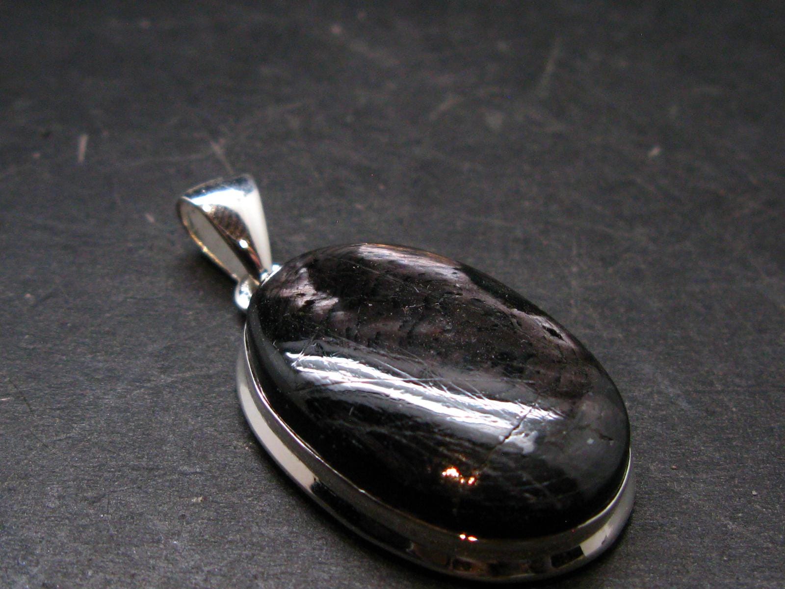 Tumbled Hypersthene Silver Plated Pendant From Canada - 1.6" - 10.01 Grams Tumbled Hypersthene Silver Plated Pendant From Canada - 1.6" - 10.01 Grams