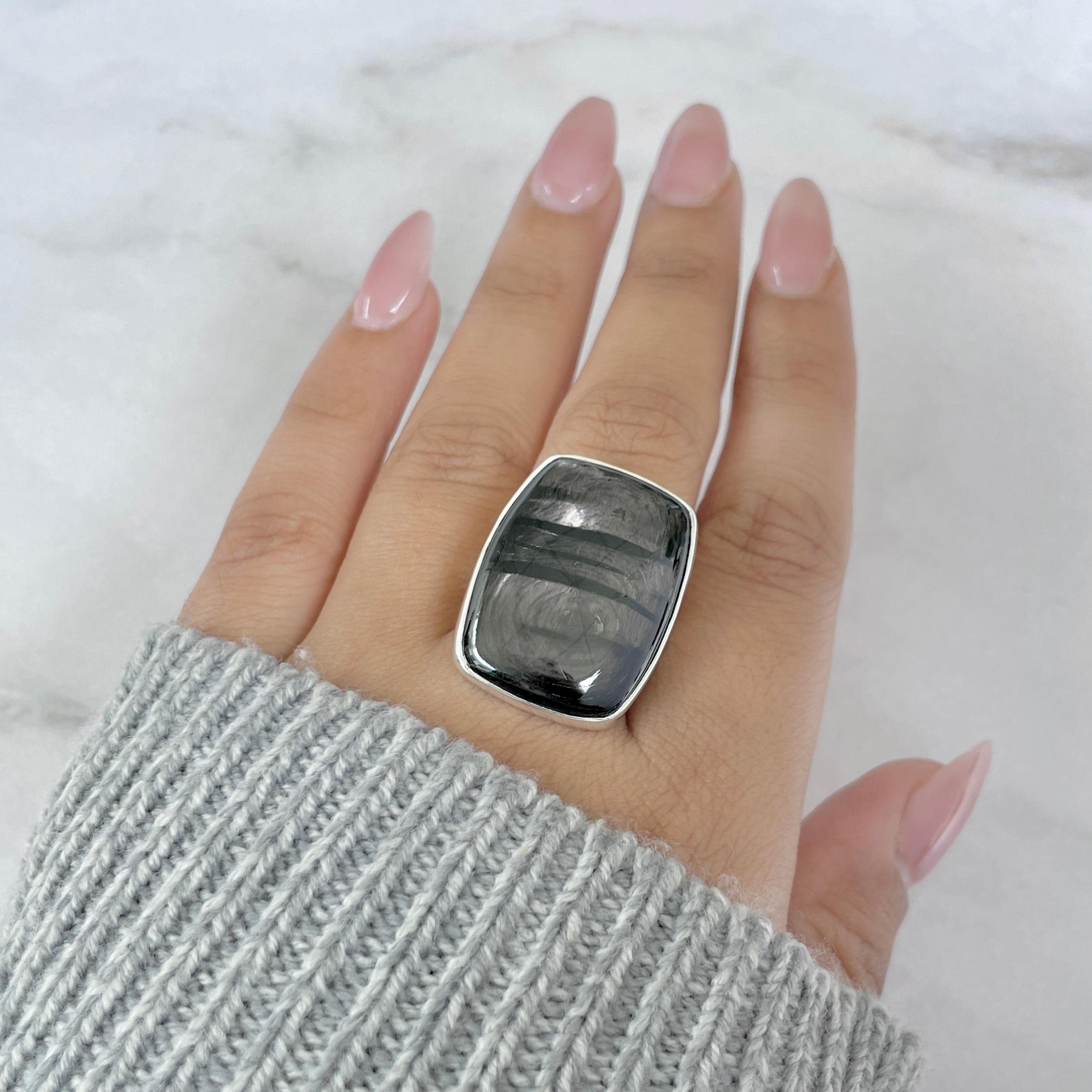 Hypersthene Adjustable Ring / 925 Sterling Silver / Healing Gemstone /gift For Her / Octagon / Hypersthene Jewelry / Statement Ring Hyp-r-4.