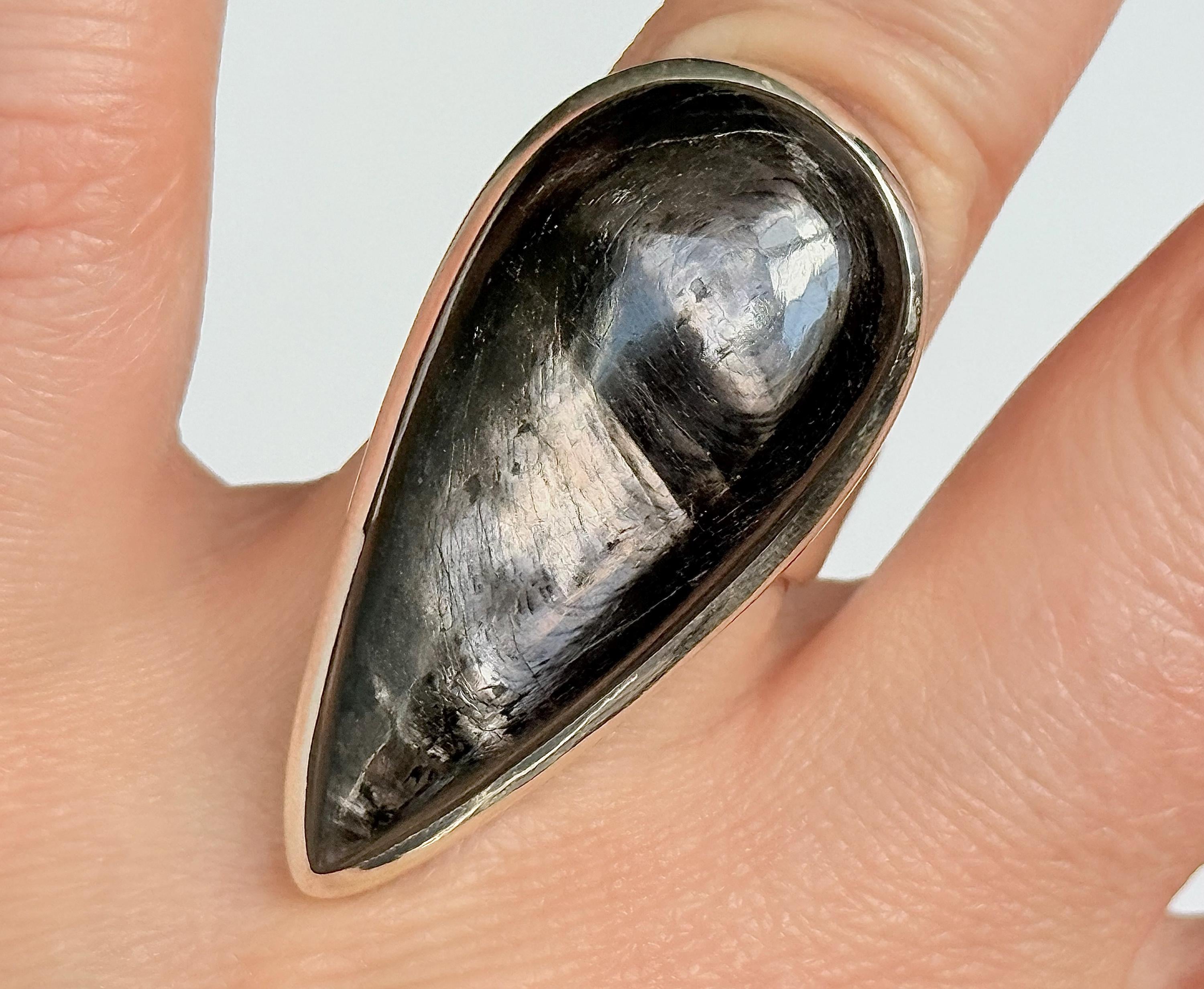 Hypersthene Sterling Silver Ring - Size 8.5 - Handmade Statement Jewelry