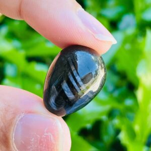 Polished Hypersthene Crystal Egg: Black Stone With Silver Flash (20x15mm)