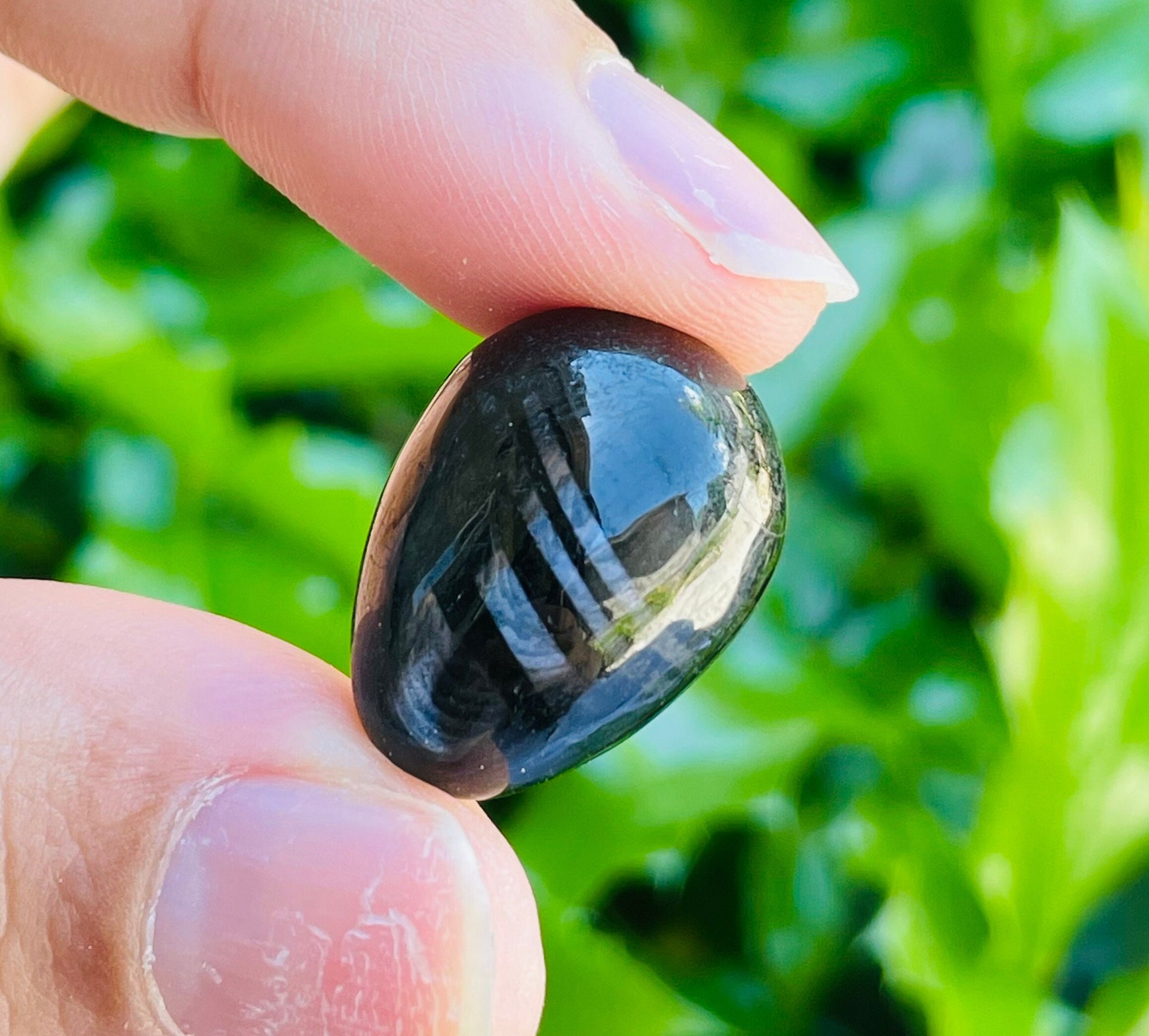 Polished Hypersthene Crystal Egg: Black Stone With Silver Flash (20x15mm)