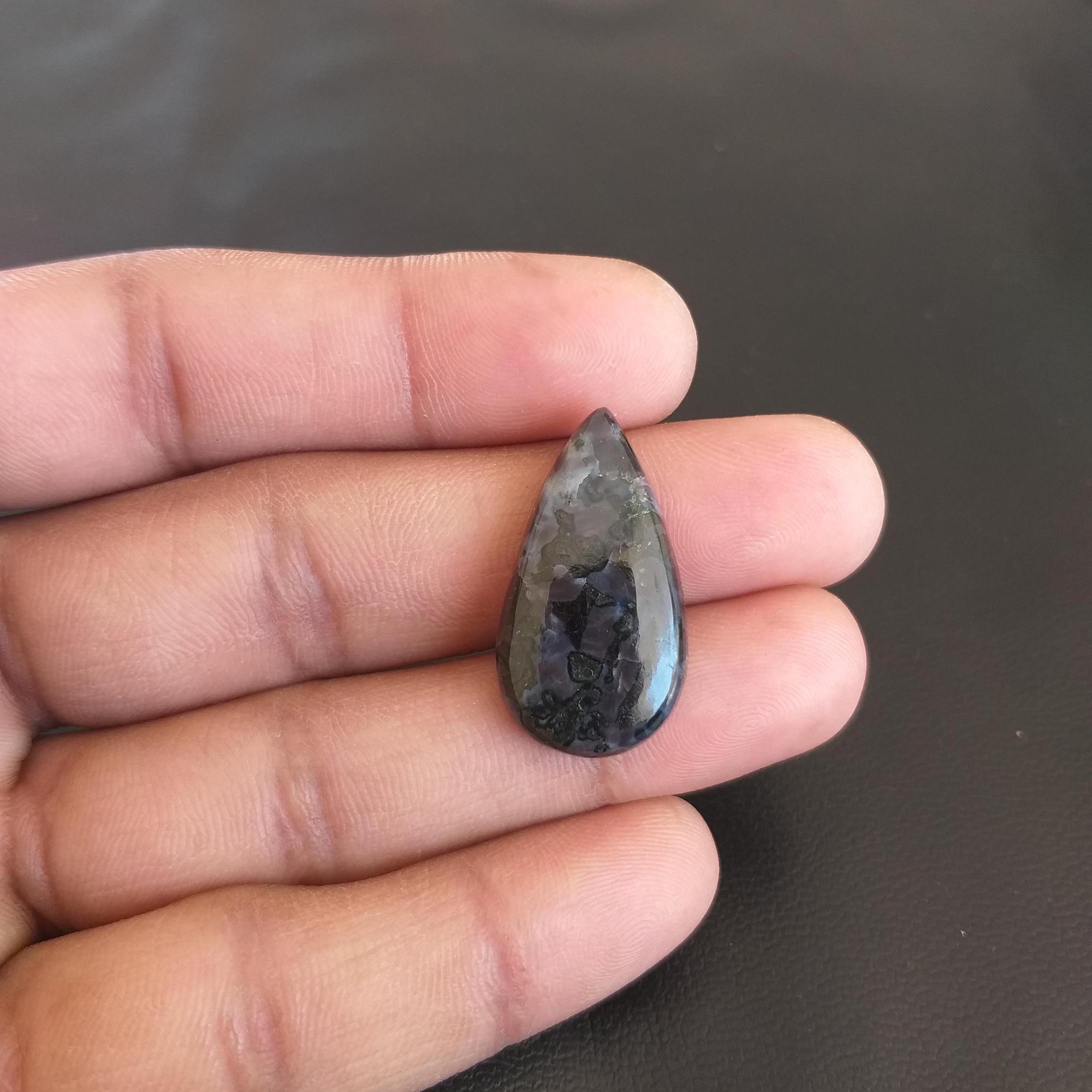 Handmade Pear Indigo Gabbro Cabochon: 20 Carat Gemstone, 28x16x6 Mm