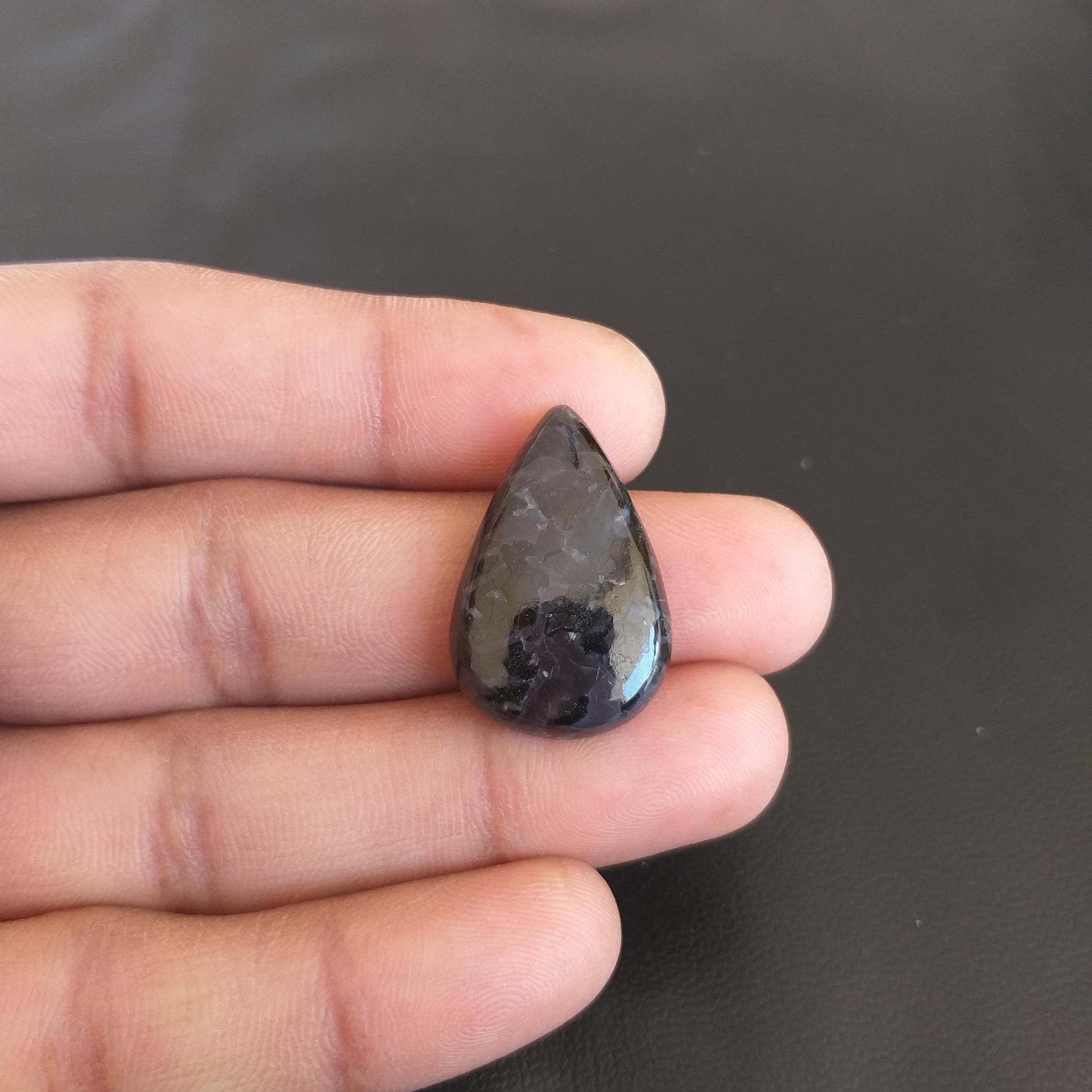 Handmade Pear Indigo Gabbro Cabochon: 20 Carat Gemstone (28x18x5 Mm) Handmade Pear Indigo Gabbro Cabochon: 20 Carat Gemstone (28x18x5 Mm)