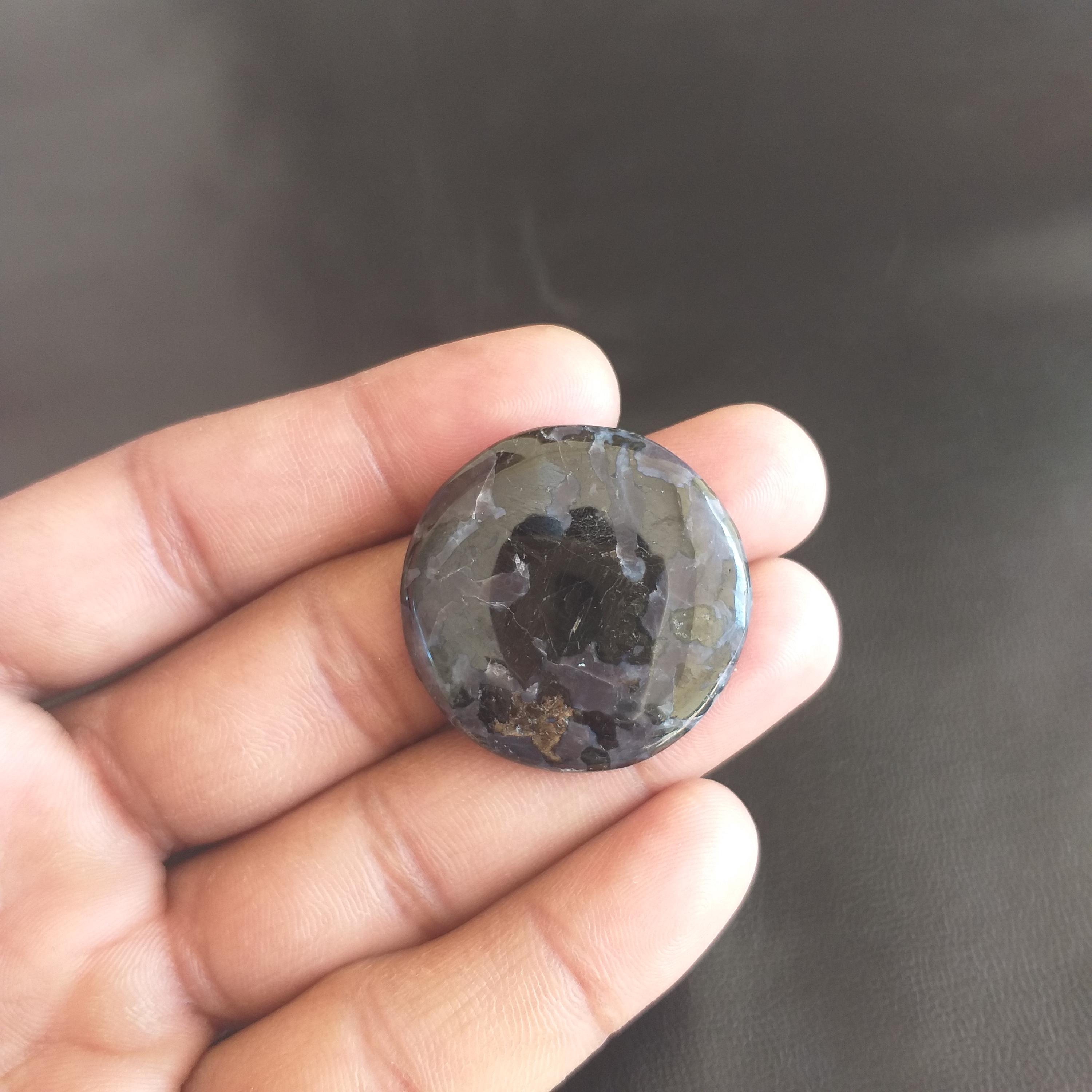 Natural Indigo Gabbro Gemston : Round Shape Cabochon For Jewelry (32x5 Mm, 56 Carat )
