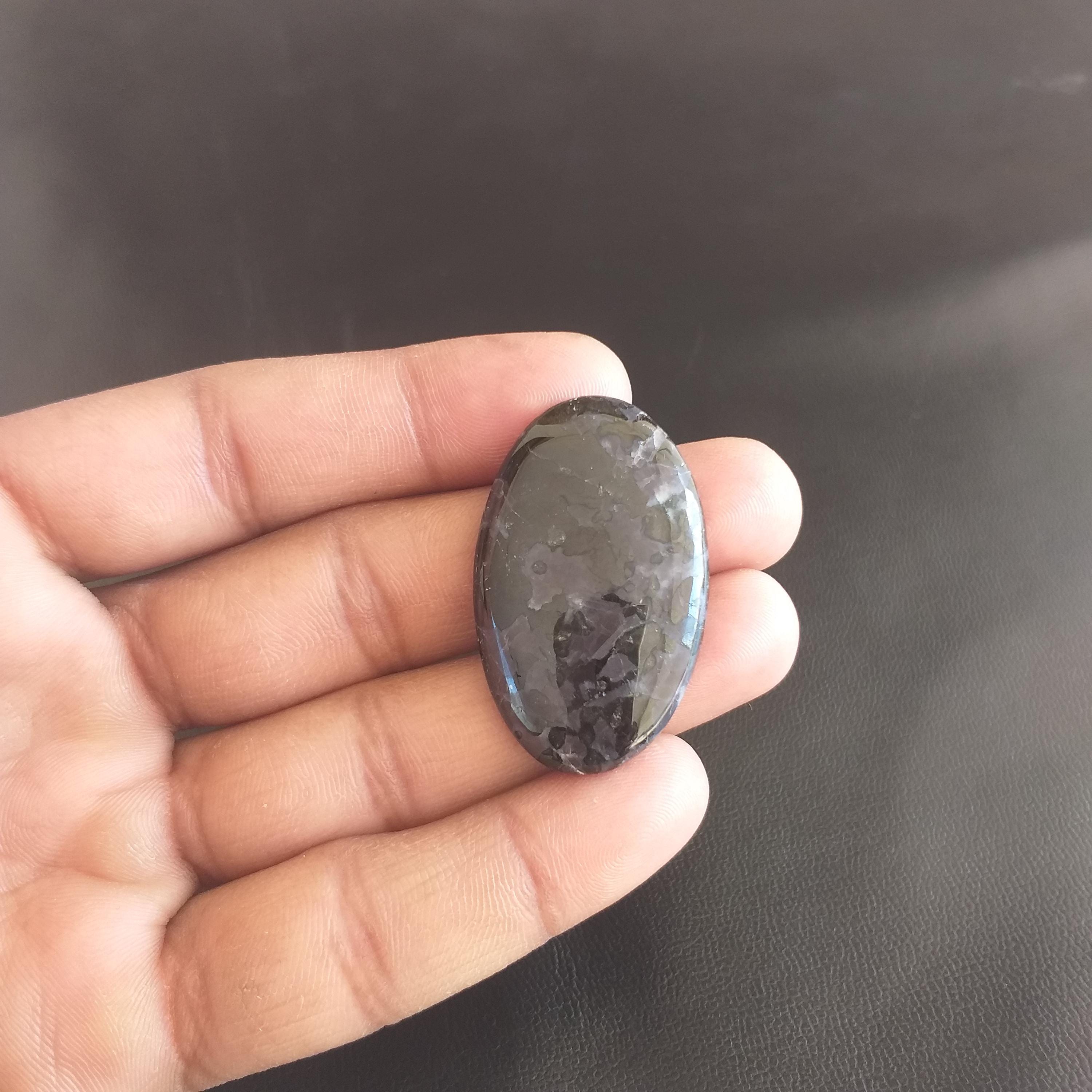 Natural Indigo Gabbro Gemstone Cabochon: Oval Shape For Pendant (41x25x5 Mm, 51 Carat )