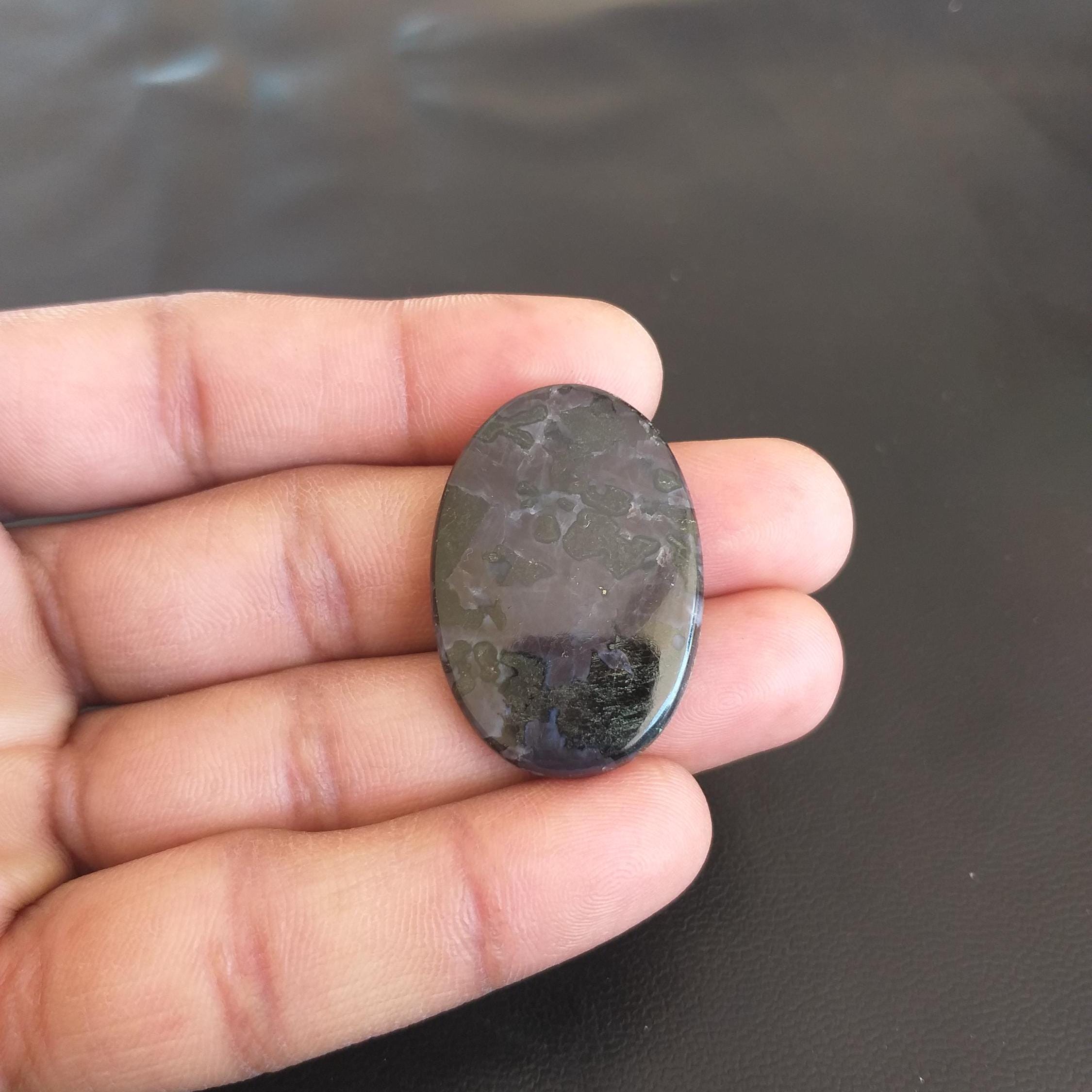 Oval Indigo Gabbro Cabochon: Handmade Gemstone Pendant (36x25x4 Mm, 35 Carat