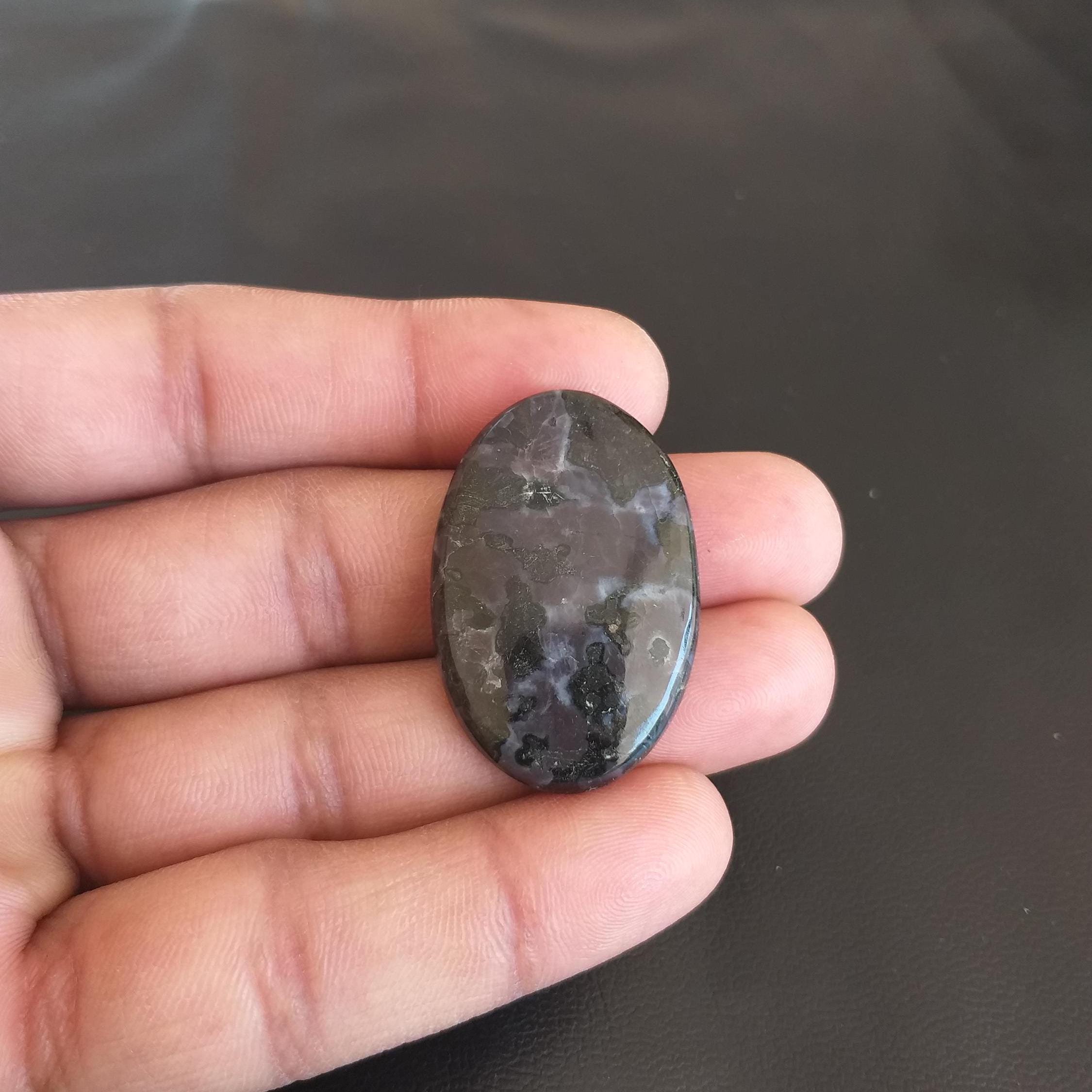 Oval Indigo Gabbro Cabochon: Handmade Gemstone Pendant (37x24x6 Mm, 45 Carat