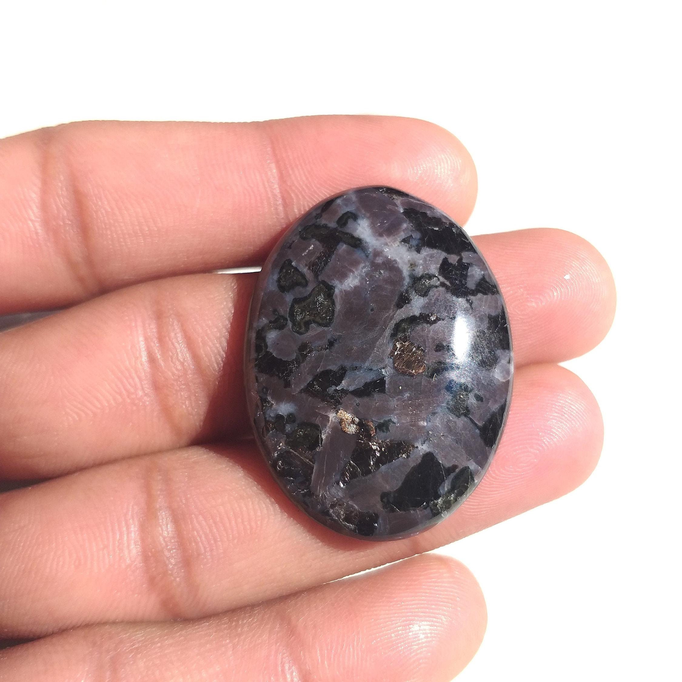 Oval Indigo Gabbro Cabochon: Natural Gemstone Pendant (38x28x6 Mm)