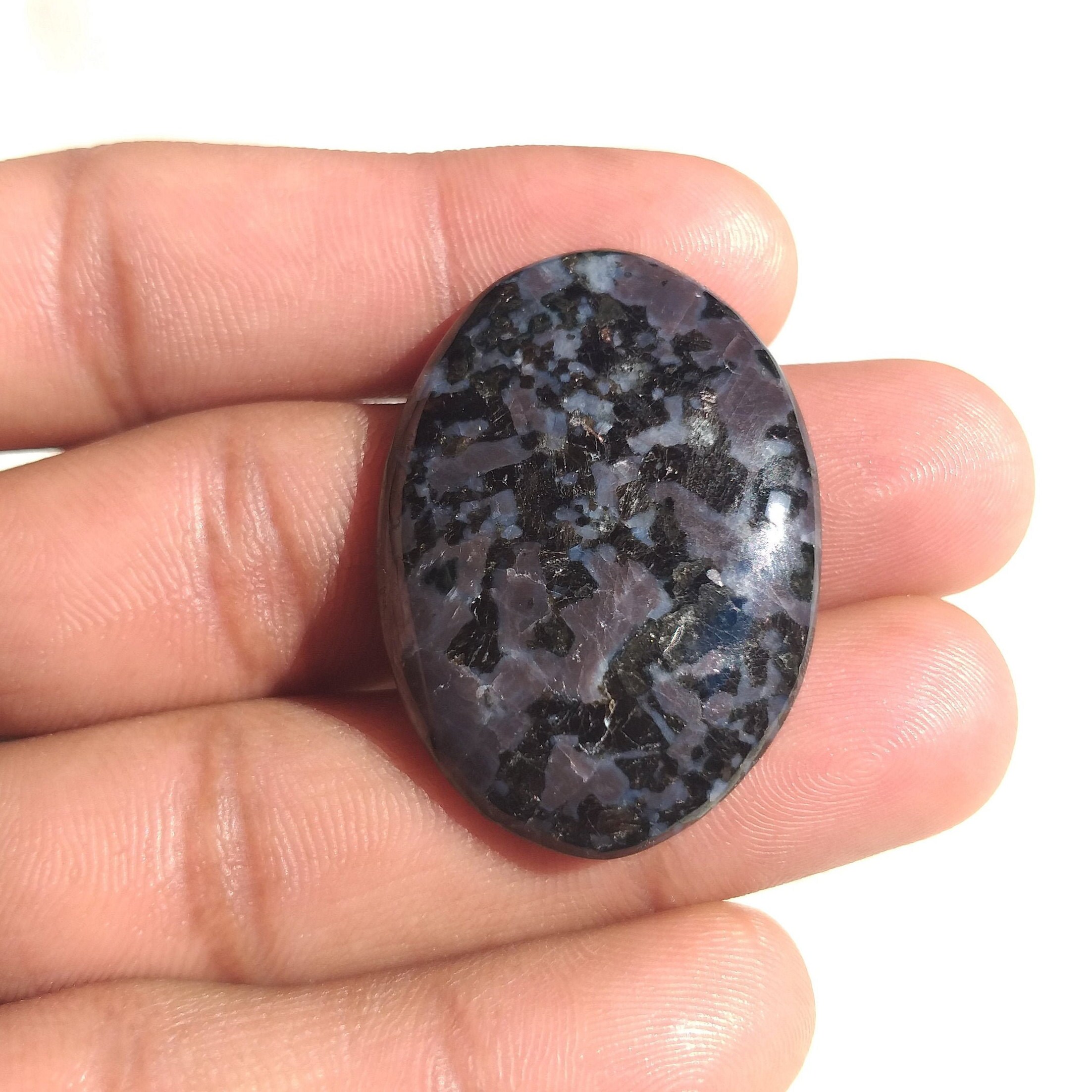 Oval Indigo Gabbro Cabochon: Natural Gemstone Pendant (38x27x5 Mm)