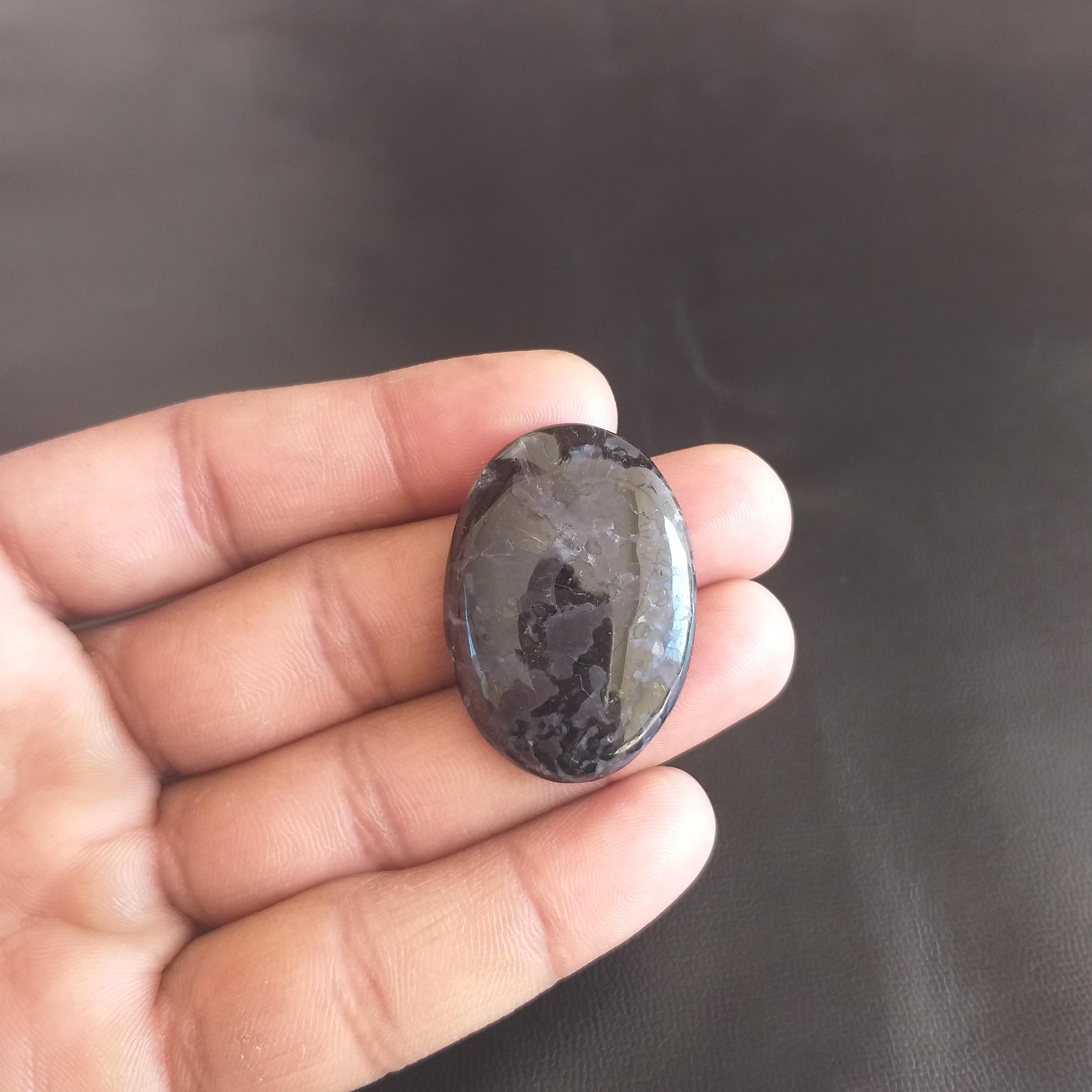 Indigo Gabbro Stone Cabochon: Oval Shape Gemstone For Pendant (37x26x6 Mm, 64 Carat )