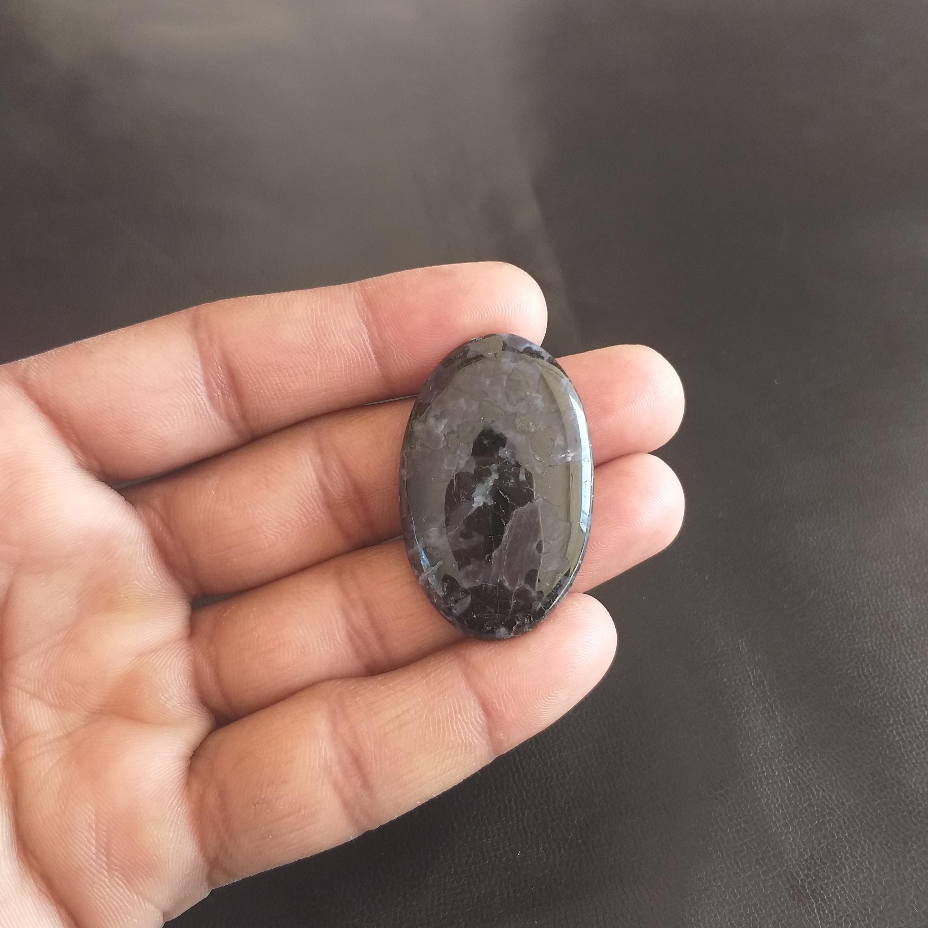 Indigo Gabbro Stone Cabochon: Oval Shape Gemstone For Pendant (41x26x5 Mm, 57 Carat )