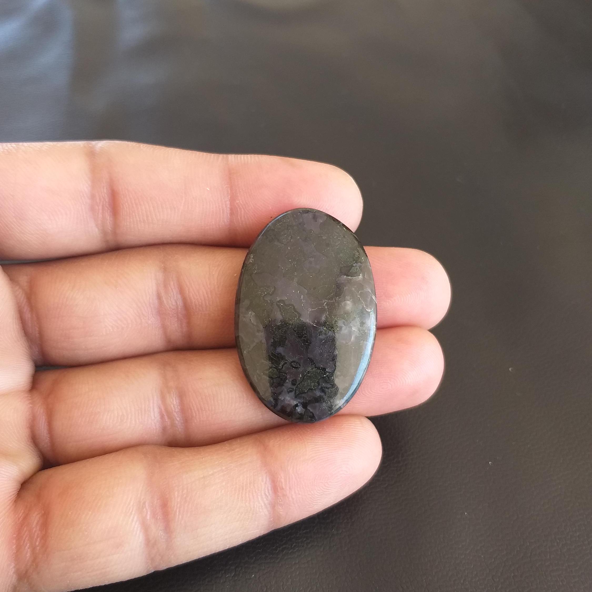 Indigo Gabbro Stone Cabochon: Oval Gemstone Pendant (37x25x5 Mm, 40 Carat