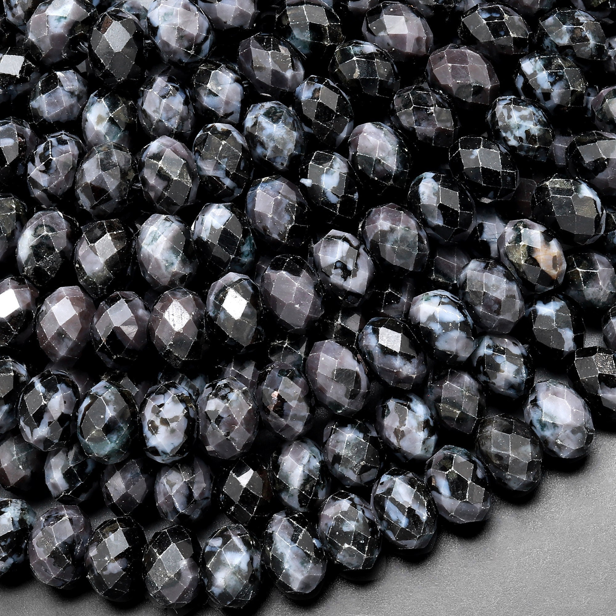 Aaa Faceted Natural Indigo Gabbro 6mm 8mm Rondelle Beads Aka Mystic Merlinite 15.5" Strand
