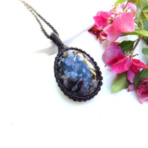 Indigo Gabbro Necklace, Gift For Her, Gift For Wife, Gift For Daughter, Gift For Friend, Merlinite, Mystic Merlinite, Macrame Necklace