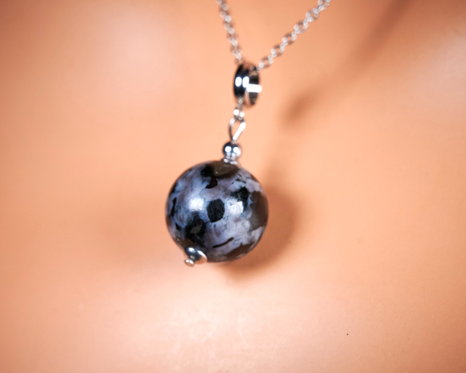 18mm Large Genuine Natural Mystic Merlinite Sphere Pendant. Indigo Gabbro Pendant. Mystic Merlinite Indigo Gabbro Necklace