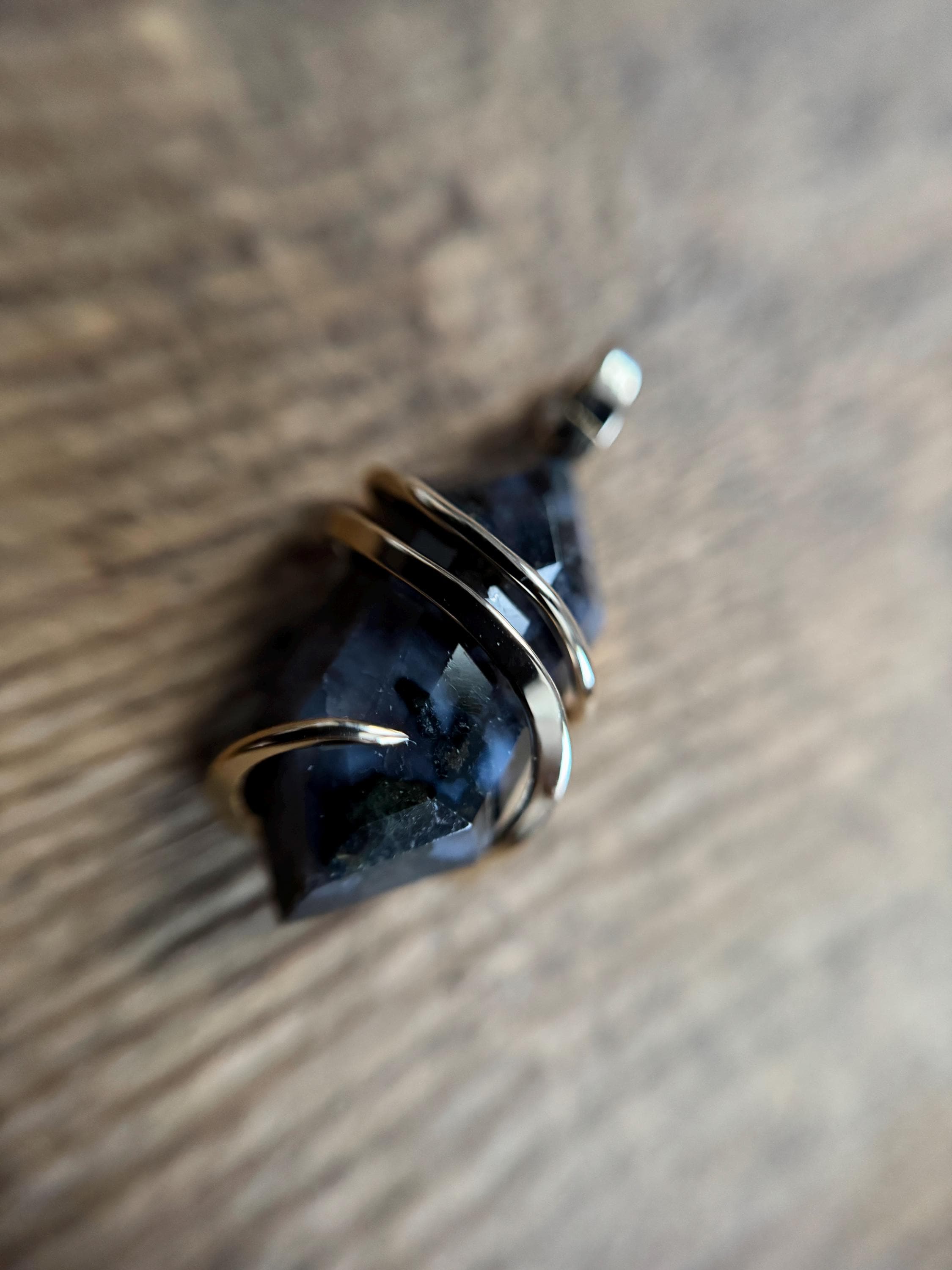 Faceted Indigo Gabbro In 14k Gold Pendant