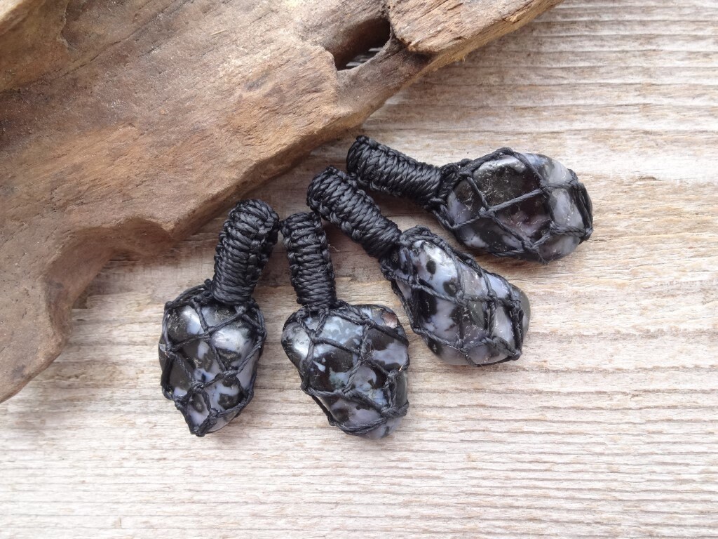 Merlinite Mystic Gabbro Macrame Pendant, Gemstone Pendants, Gabbro Macrame Necklace, Jewelry For Men, Balancing Stone Pendant