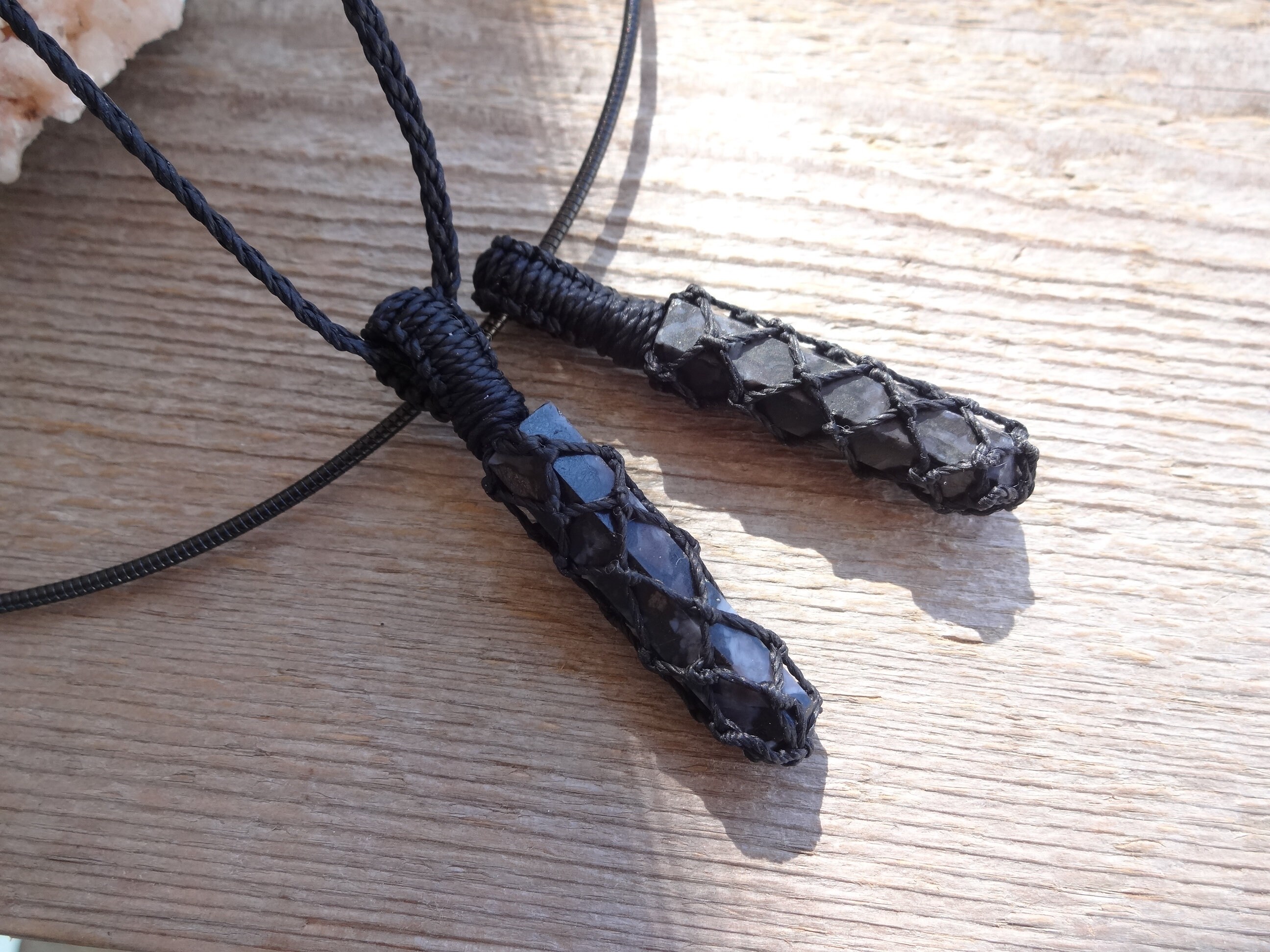 Merlinite Mystic Gabbro Macrame Pendant, Mens Jewelry, Man Choker, Macrame Crystal Pendant Necklace, Choker Necklace, Mens Gemstone Necklace