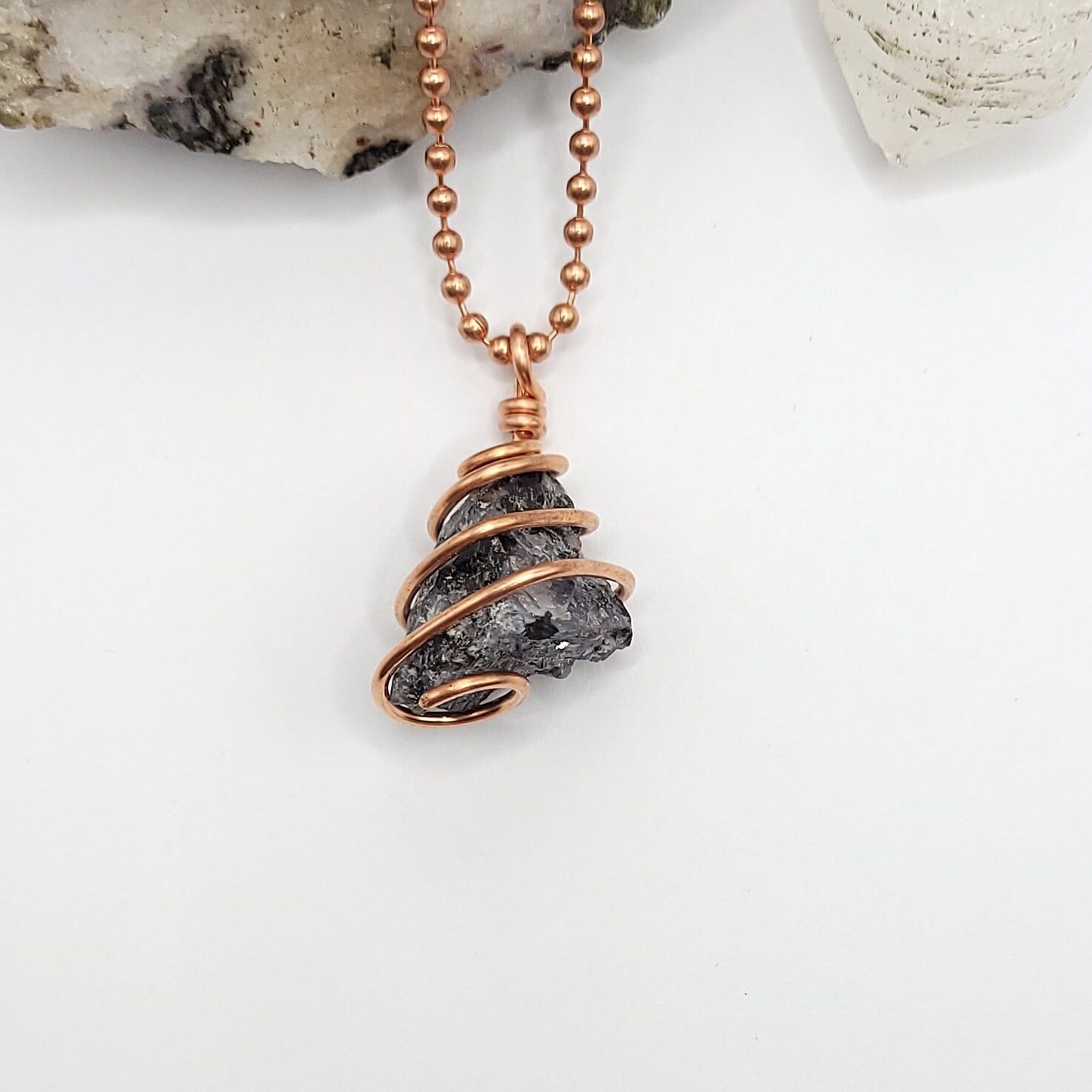 Mystic Merlinite Necklace, Copper Wire Wrapped Merlinite Pendant, Indigo Gabbro Crystal Pendant, Raw Mystic Merlinite