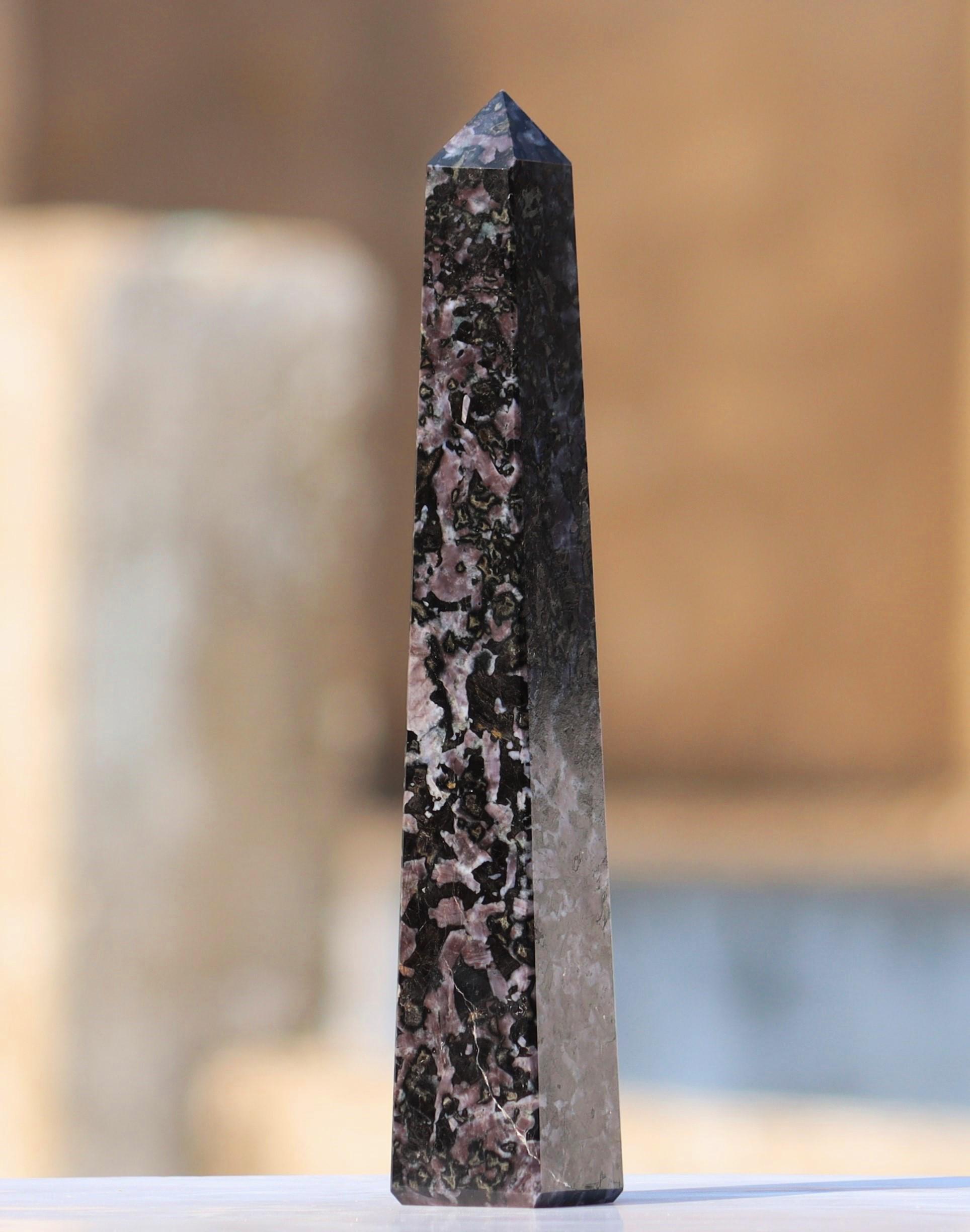 Blue Indigo Gabbro Obelisk: Merlinite Crystal Tower, Reiki Energy (240mm)