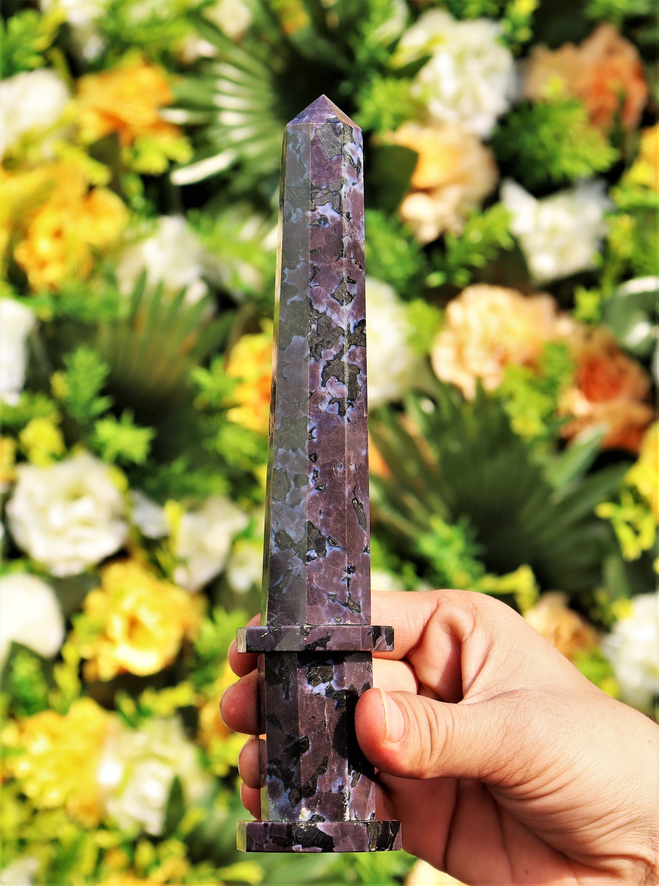 Indigo Gabbro Merlinite Obelisk: 8-faceted Healing Tower, 215mm