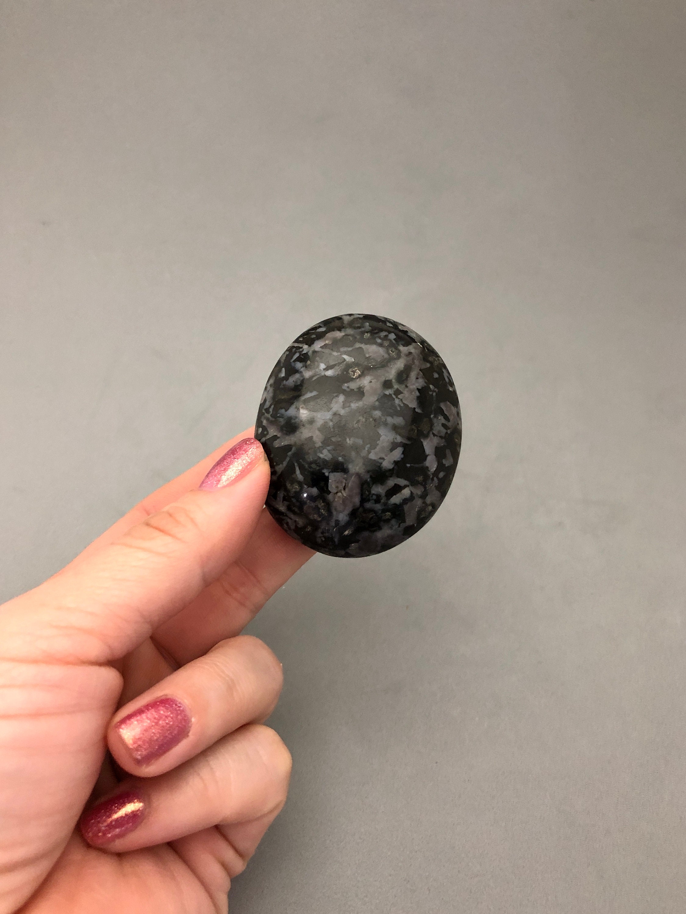 Indigo Gabbro Mystic Merlinite Crystal Palm Stone (1 7/8"+) For Shadow Work Soul Purpose Crystal Grid Stone Meditation Metaphysical Work Indigo Gabbro Mystic Merlinite Crystal Palm Stone (1 7/8"+) For Shadow Work Soul Purpose Crystal Grid Stone Meditation Metaphysical Work