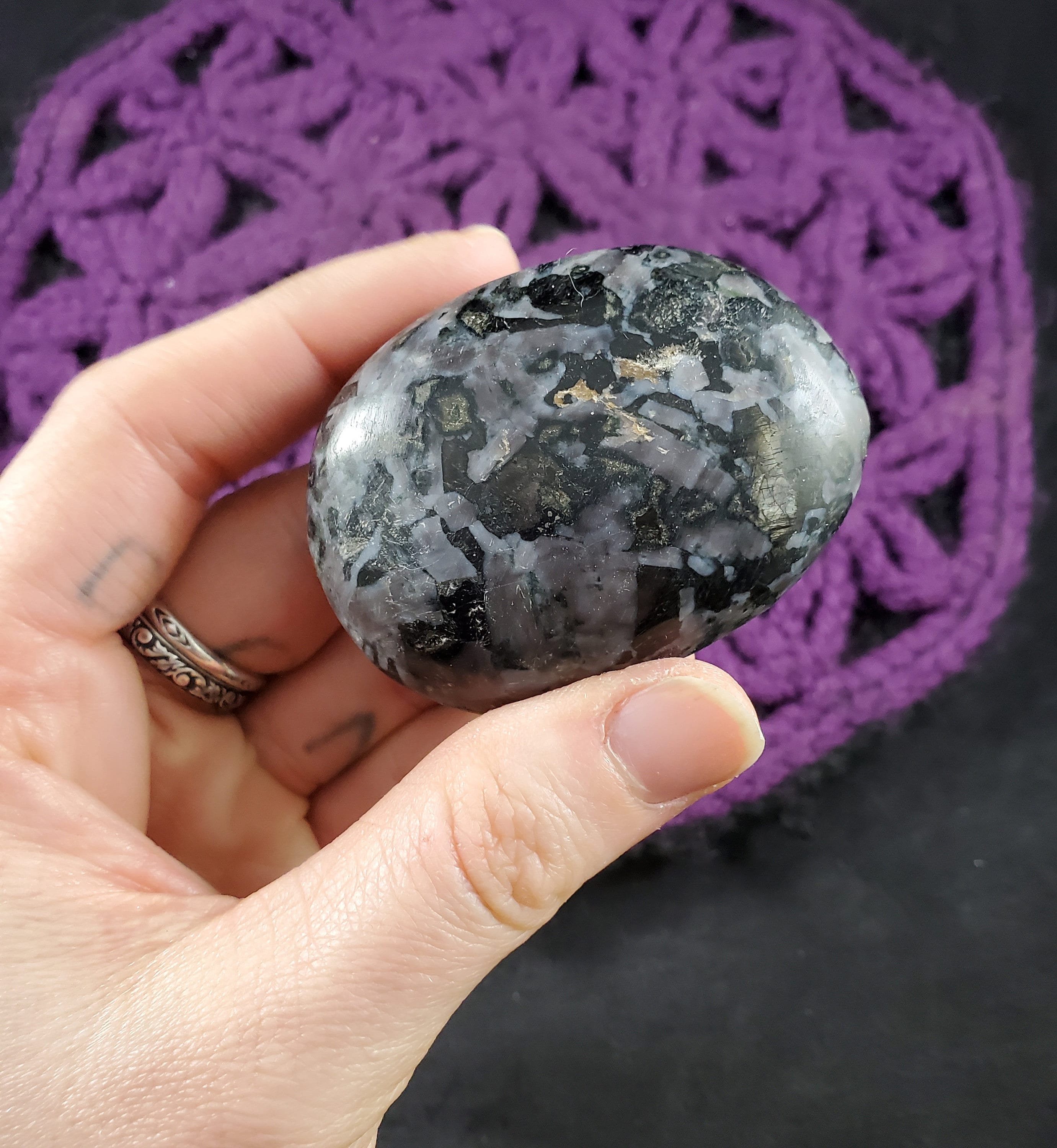 Indigo Gabbro Mystic Merlinite Palmstone Gallet Crystal Stones Crystals Palm Stone Dark Blue Purple Black