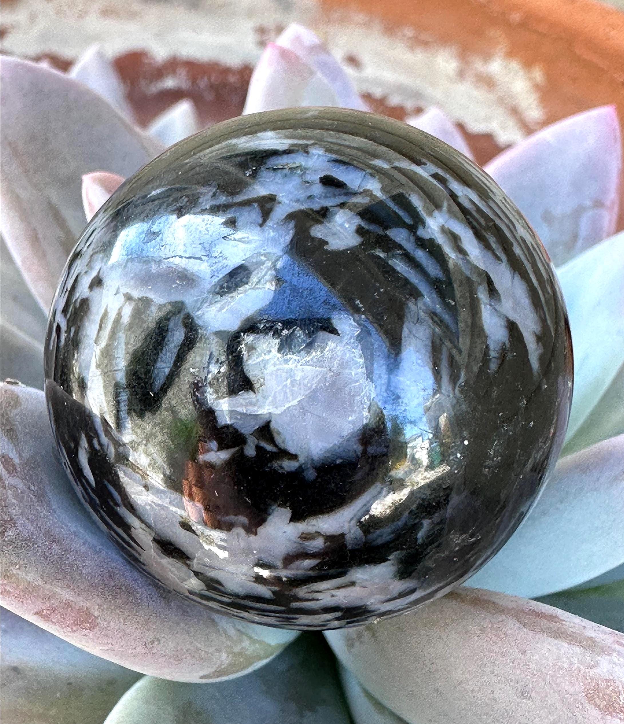 Indigo Gabbro Sphere: Mystic Merlinite Metaphysical Stone, Grounding, Intuition