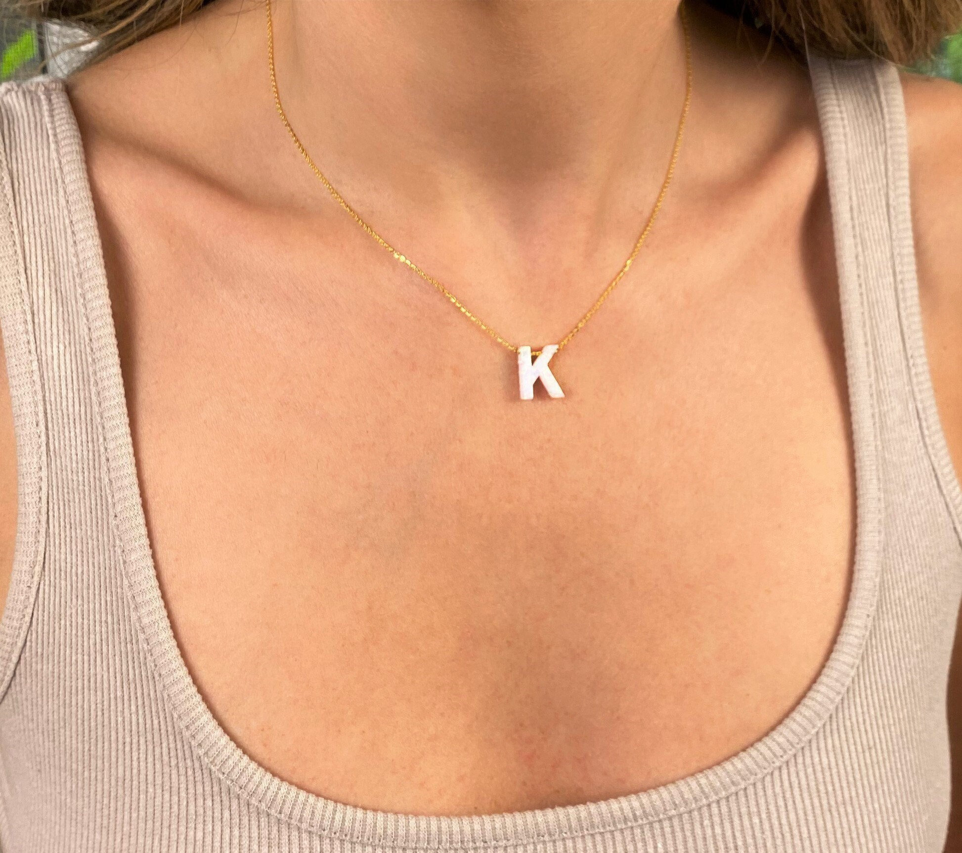 Initial Necklace, Letter Necklace, Opal Initial Necklace, Opal Letter Necklace, Initial Necklace Mom, Big Letter, Large Initial, Mothers Day