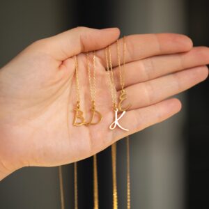Initial Necklace Script Style Letter Necklace 14k Gold Vermeil Hypoallergenic Necklace for Sensitive Skin Gift for Her Letter Charm Necklace