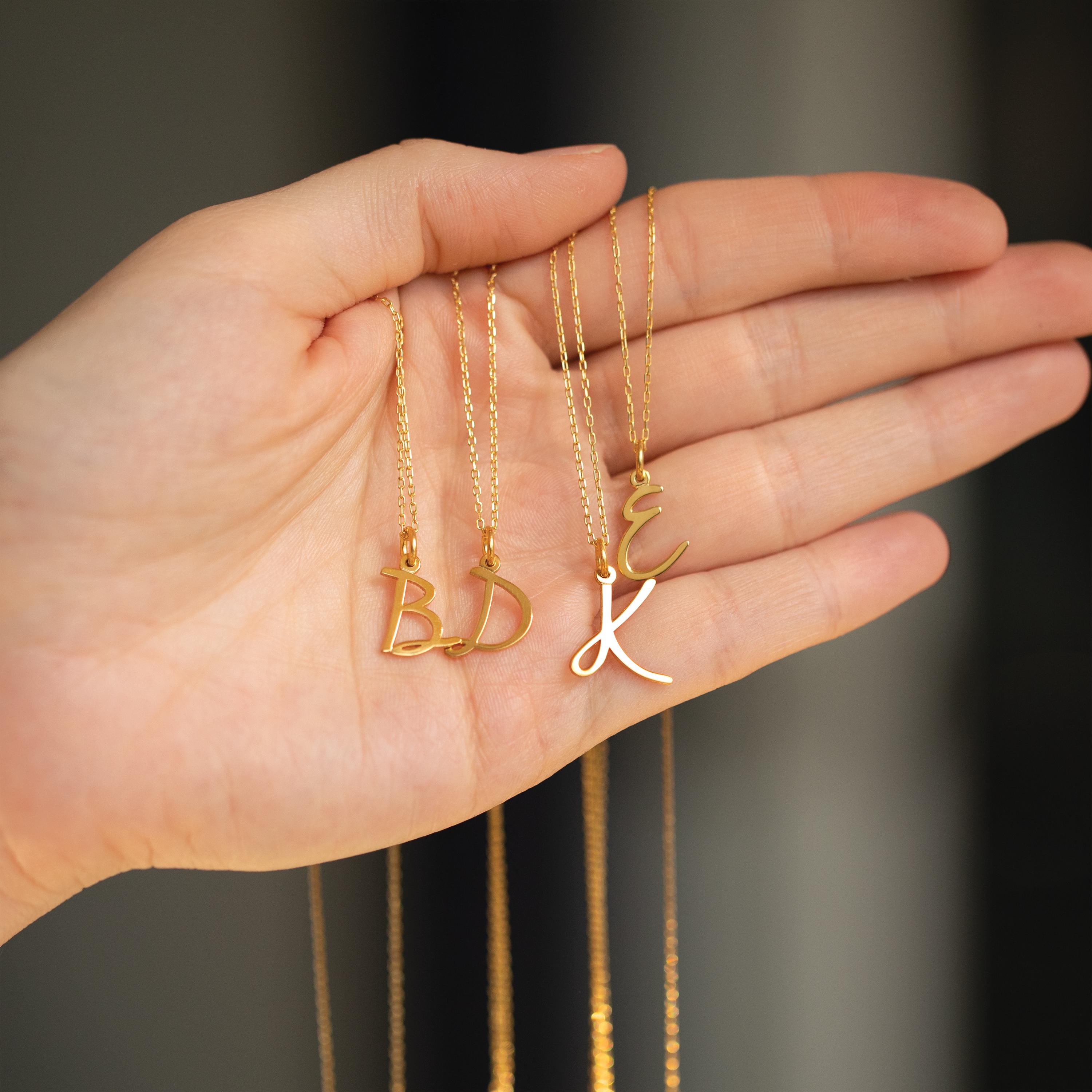 Initial Necklace Script Style Letter Necklace 14k Gold Vermeil Hypoallergenic Necklace For Sensitive Skin Gift For Her Letter Charm Necklace