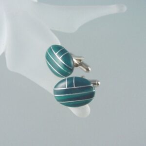 Inlaid Malachite Cufflinks - Natural Gemstone / Sterling Silver Cuff Links - Hand Made in USA