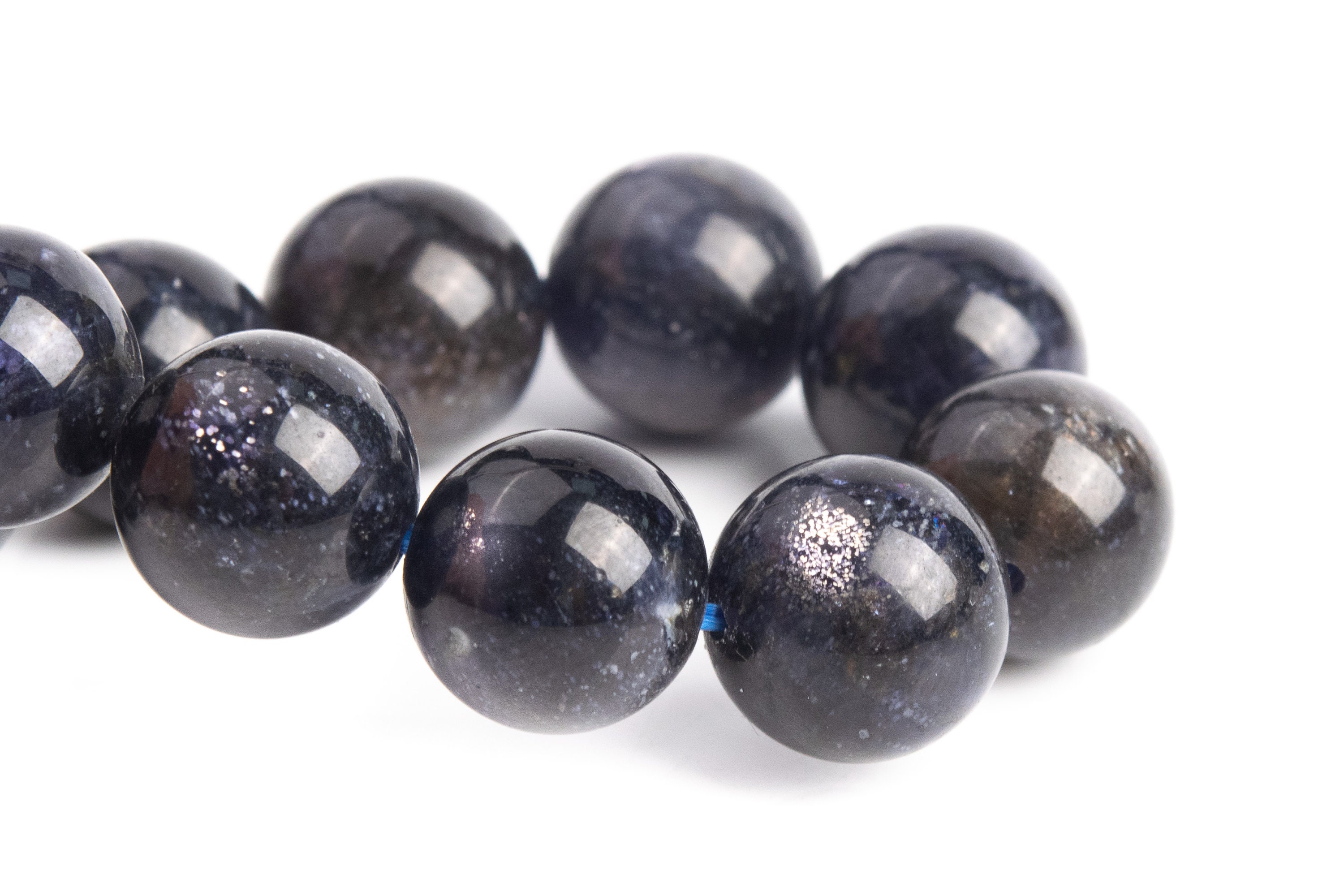 10-11mm Iolite Beads Black Purple Bracelet Grade Aa+ Genuine Natural Round Gemstone 8" (121309h-3686)