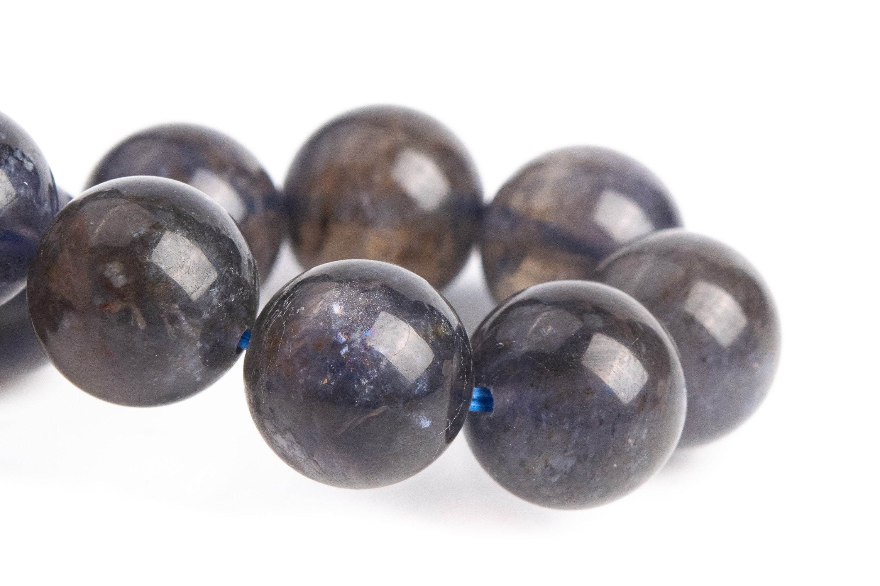 11-12mm Iolite Beads Gary Purple Bracelet Grade Aa+ Genuine Natural Round Gemstone 8" (121317h-3686)