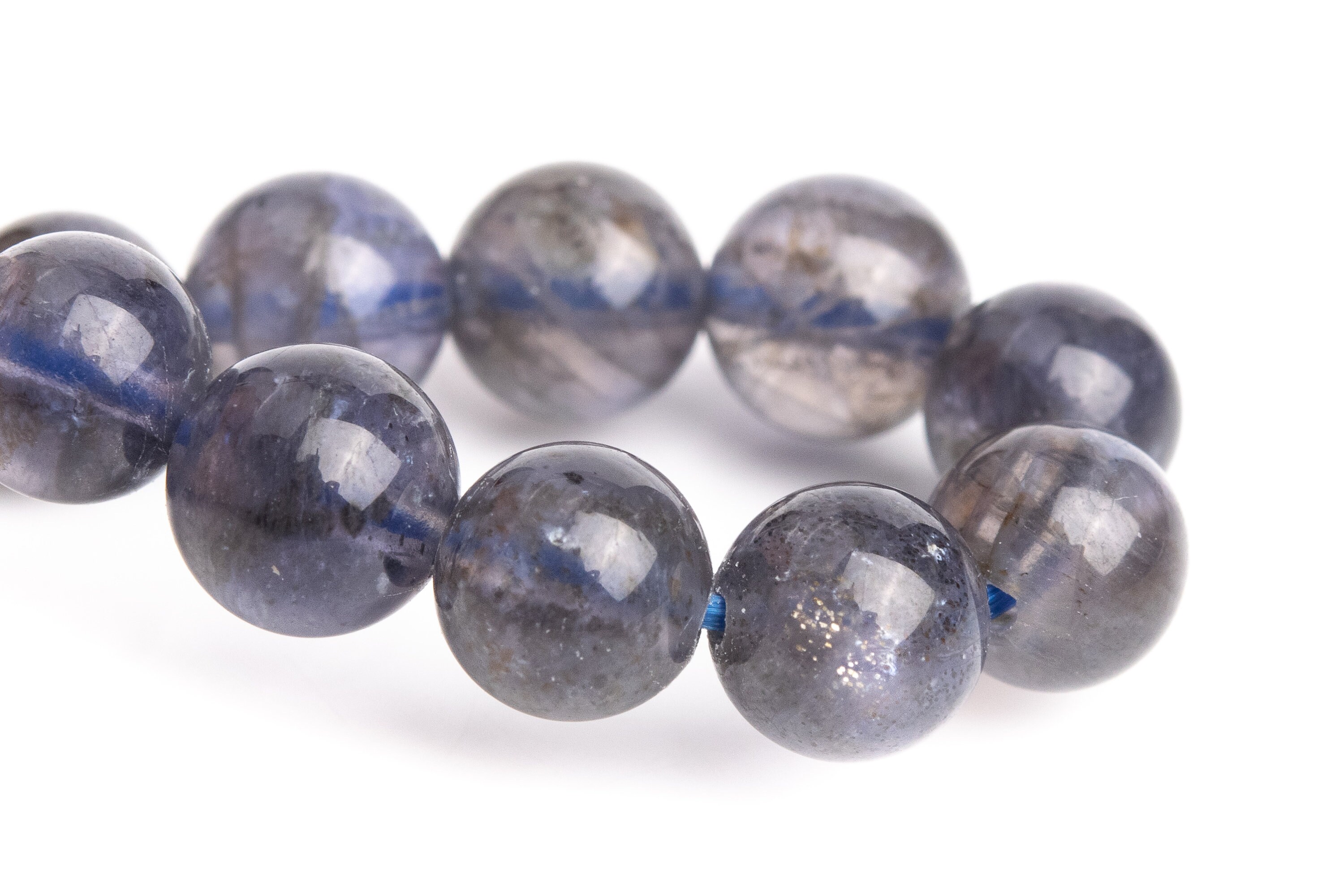 6-7mm Iolite Beads Transparent Gray Purple Bracelet Grade Aa+ Genuine Natural Round Gemstone 6" (121182h-3104)