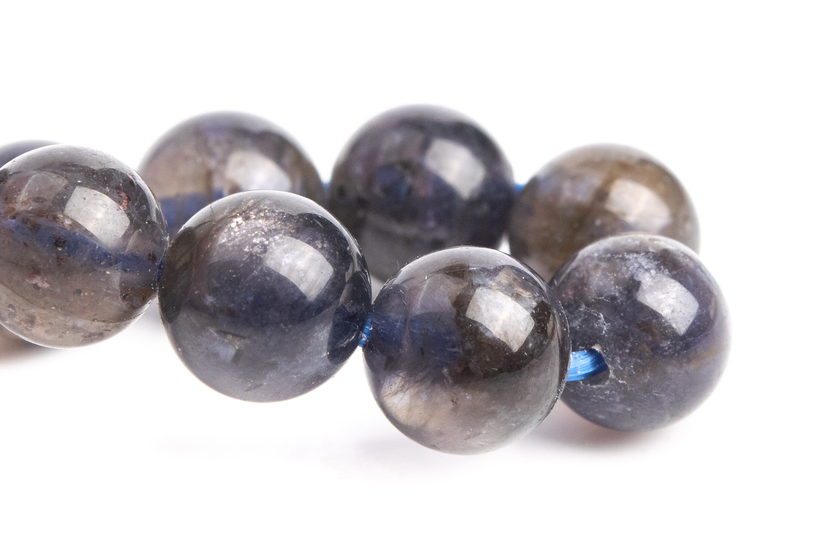 7-8mm Iolite Beads Deep Gray Purple Bracelet Grade Aa Genuine Natural Round Gemstone 7" (121267h-3450)