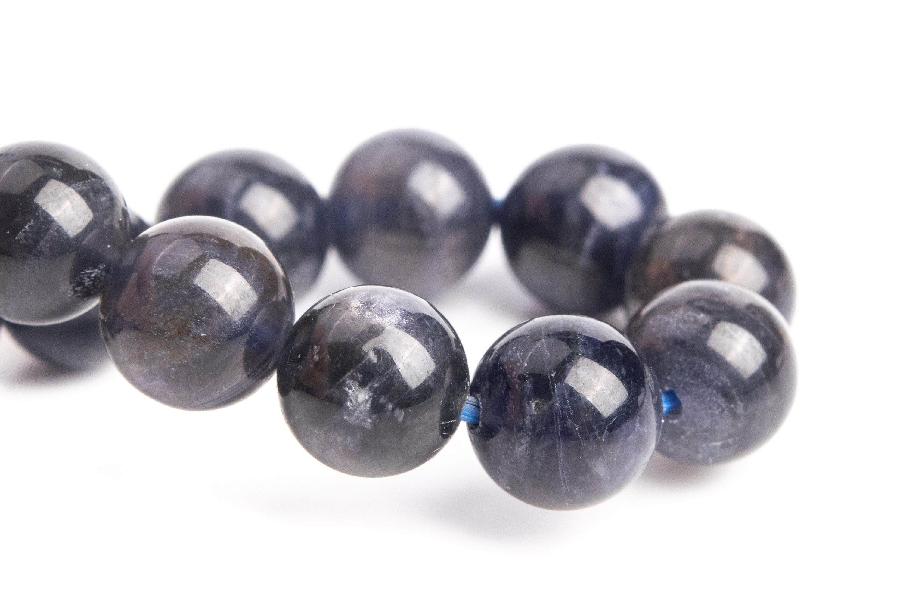7-8mm Iolite Beads Black Purple Bracelet Grade Aa+ Genuine Natural Round Gemstone 7" (121269h-3450)