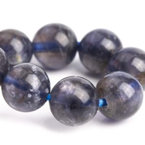 7MM Iolite Beads Black Purple Bracelet Grade AA+ Genuine Natural Round Gemstone 6.5" (121260h-3450)