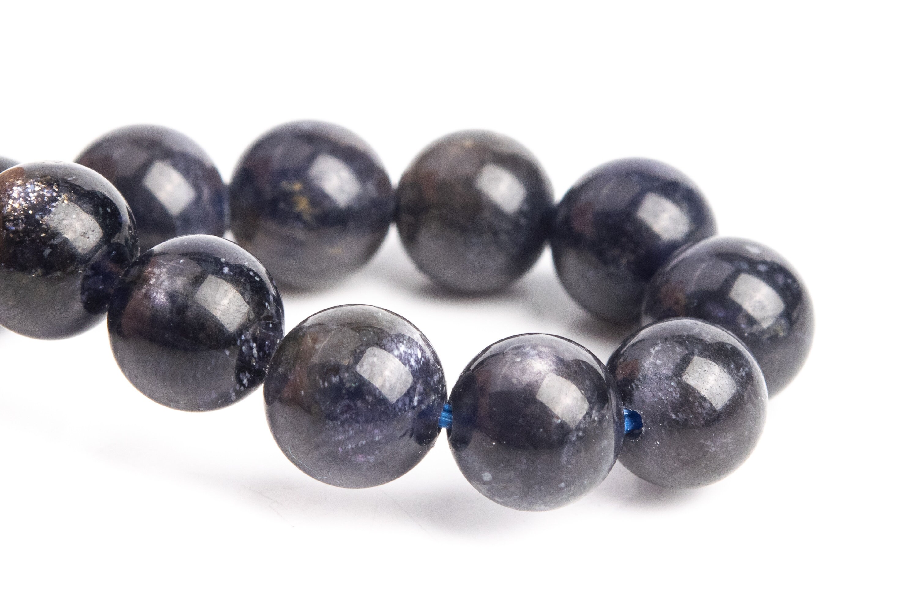 7mm Iolite Beads Blue Black Bracelet Grade Aa+ Genuine Natural Round Gemstone 6.5" (121261h-3450)