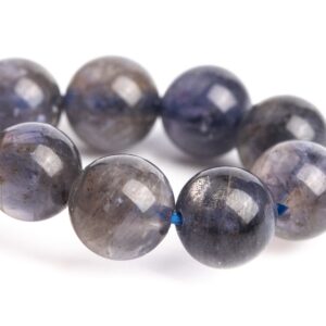 7MM Iolite Beads Gray Purple Bracelet Grade AA+ Genuine Natural Round Gemstone 6.5" (121259h-3450)