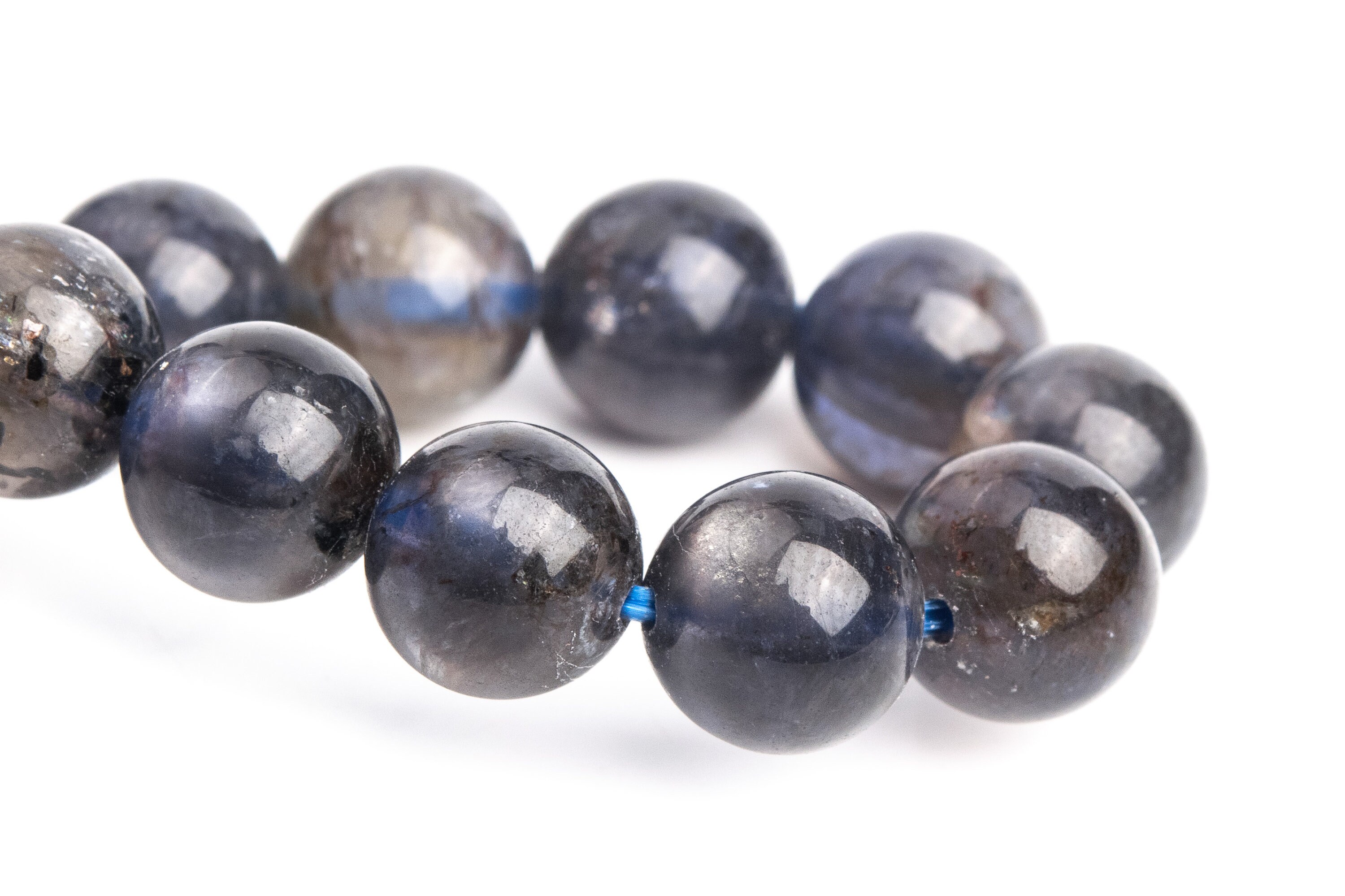 8-9mm Iolite Beads Black Blue Bracelet Grade Aaa Genuine Natural Round Gemstone 6" (121204h-3104)