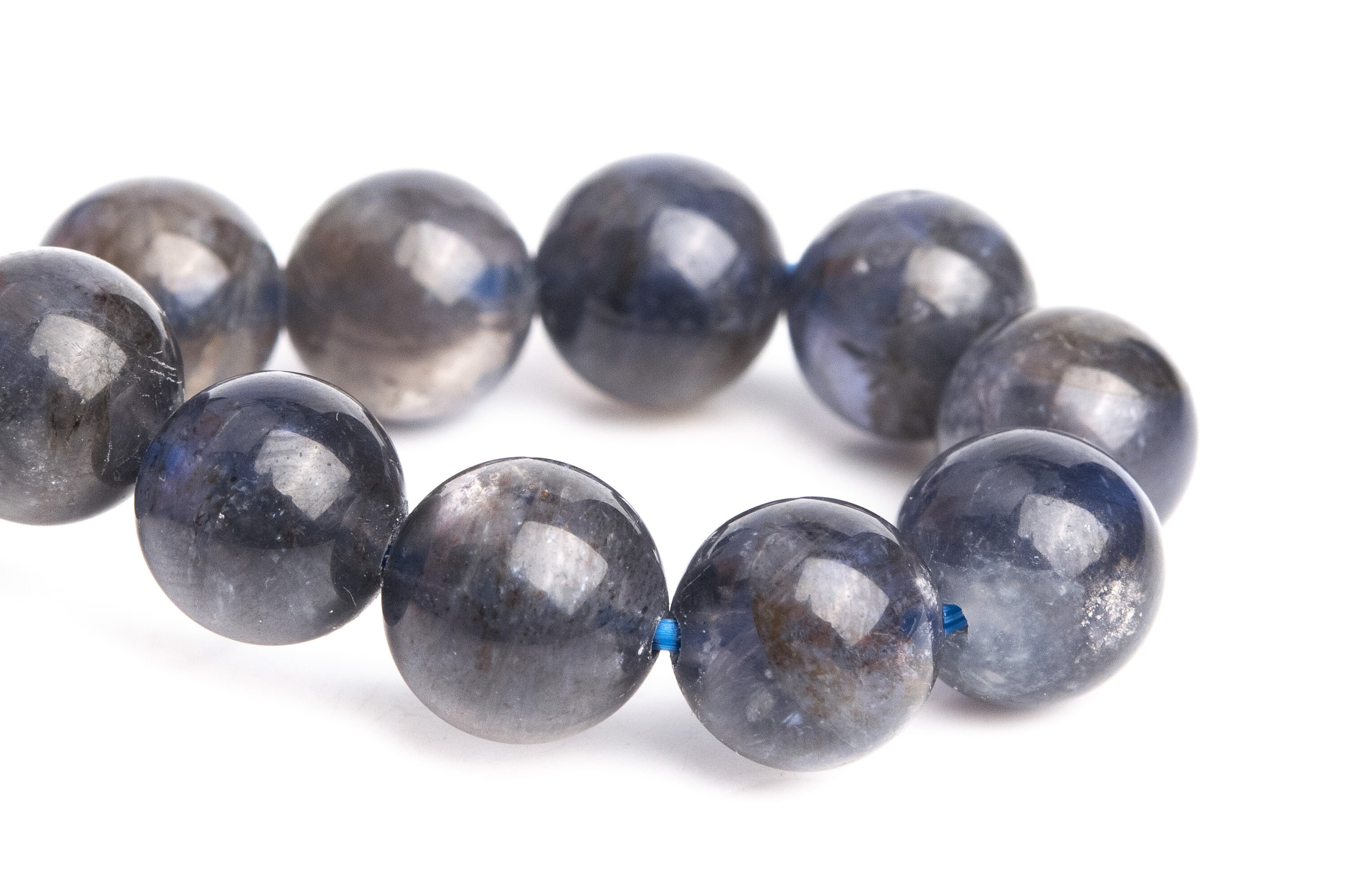 8-9mm Iolite Beads Deep Gray Blue Bracelet Grade Aaa Genuine Natural Round Gemstone 6" (121205h-3104)