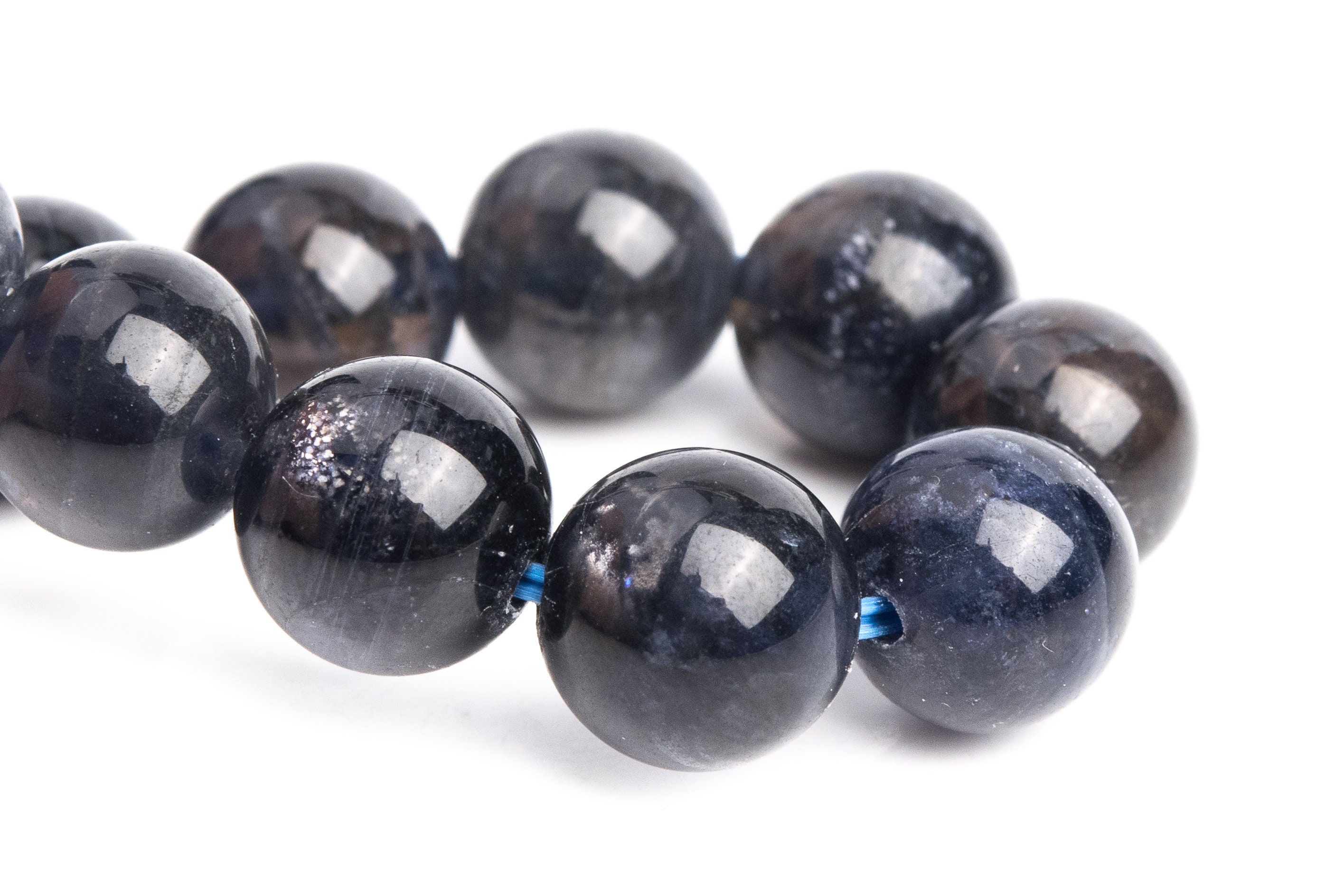 8-9mm Iolite Beads Black Bracelet Grade Aaa Genuine Natural Round Gemstone 6" (121208h-3104)