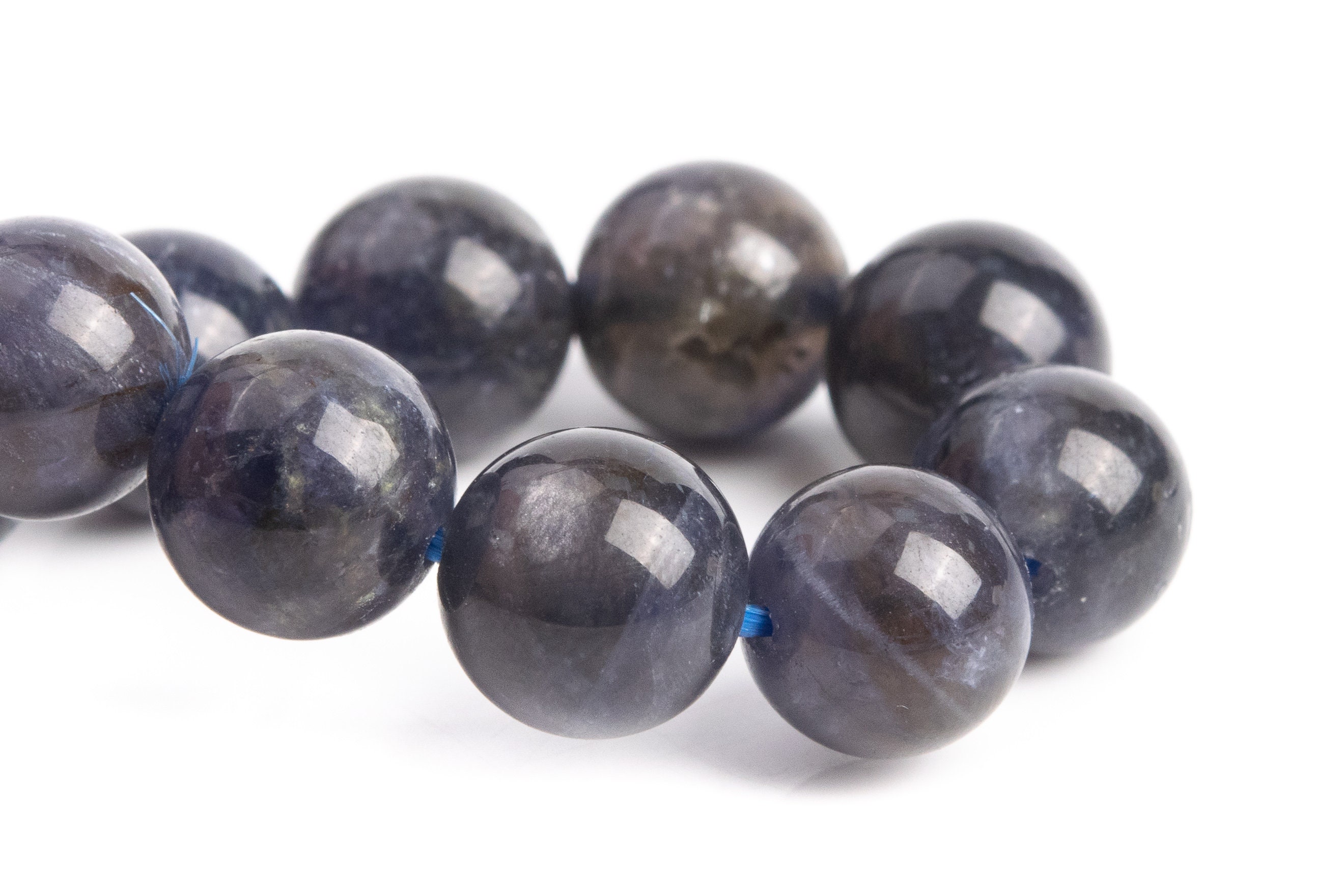 8-9mm Iolite Beads Black Purple Bracelet Grade Aa+ Genuine Natural Round Gemstone 7" (121285h-3685)