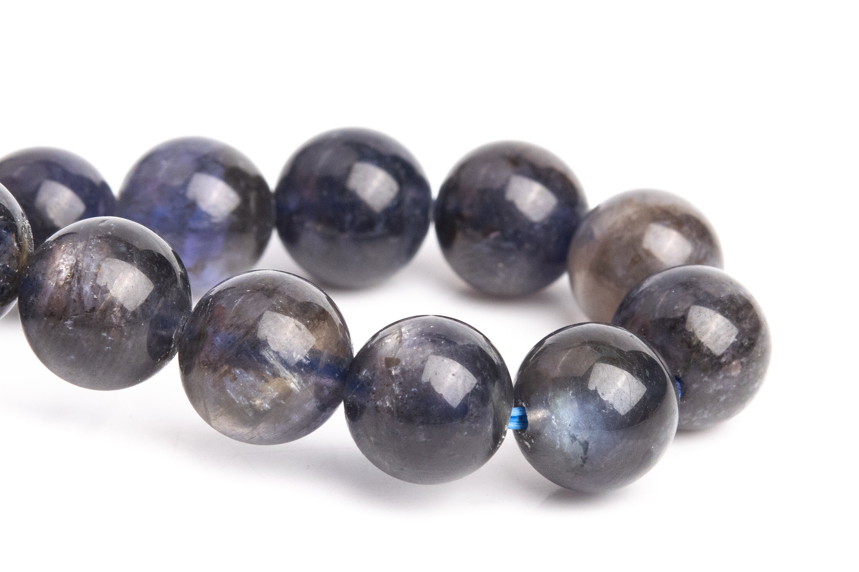 8-9mm Iolite Beads Deep Gray Blue Bracelet Grade Aaa Genuine Natural Round Gemstone 6" (121199h-3104)